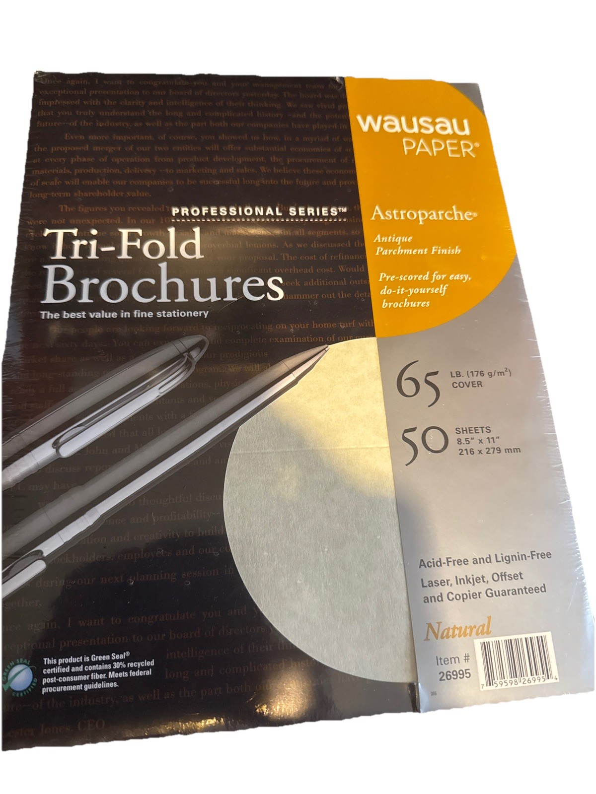 Lot 3 Wausau Astroparche Tri-Fold Brochure Paper Natural Parchment 65lb Sealed