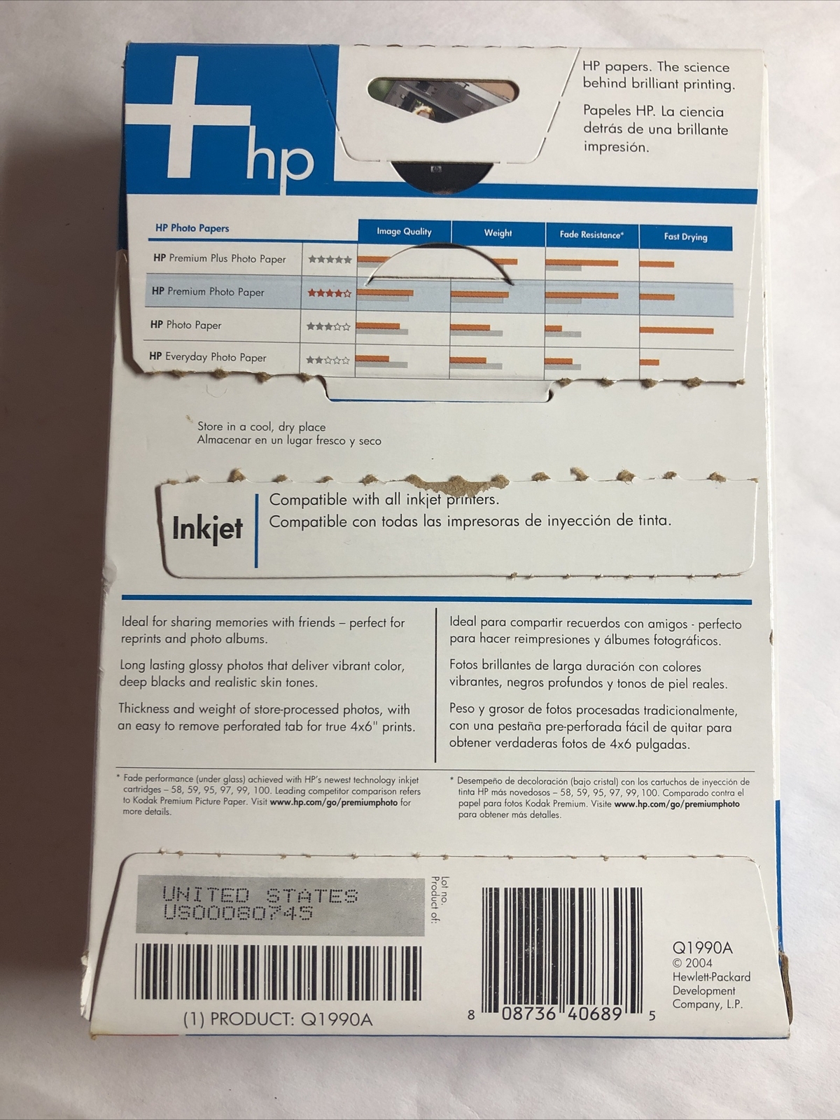 Hewlett Packard Q1990A 4 x 6 inch Glossy Printer Paper – 98 Total Sheets