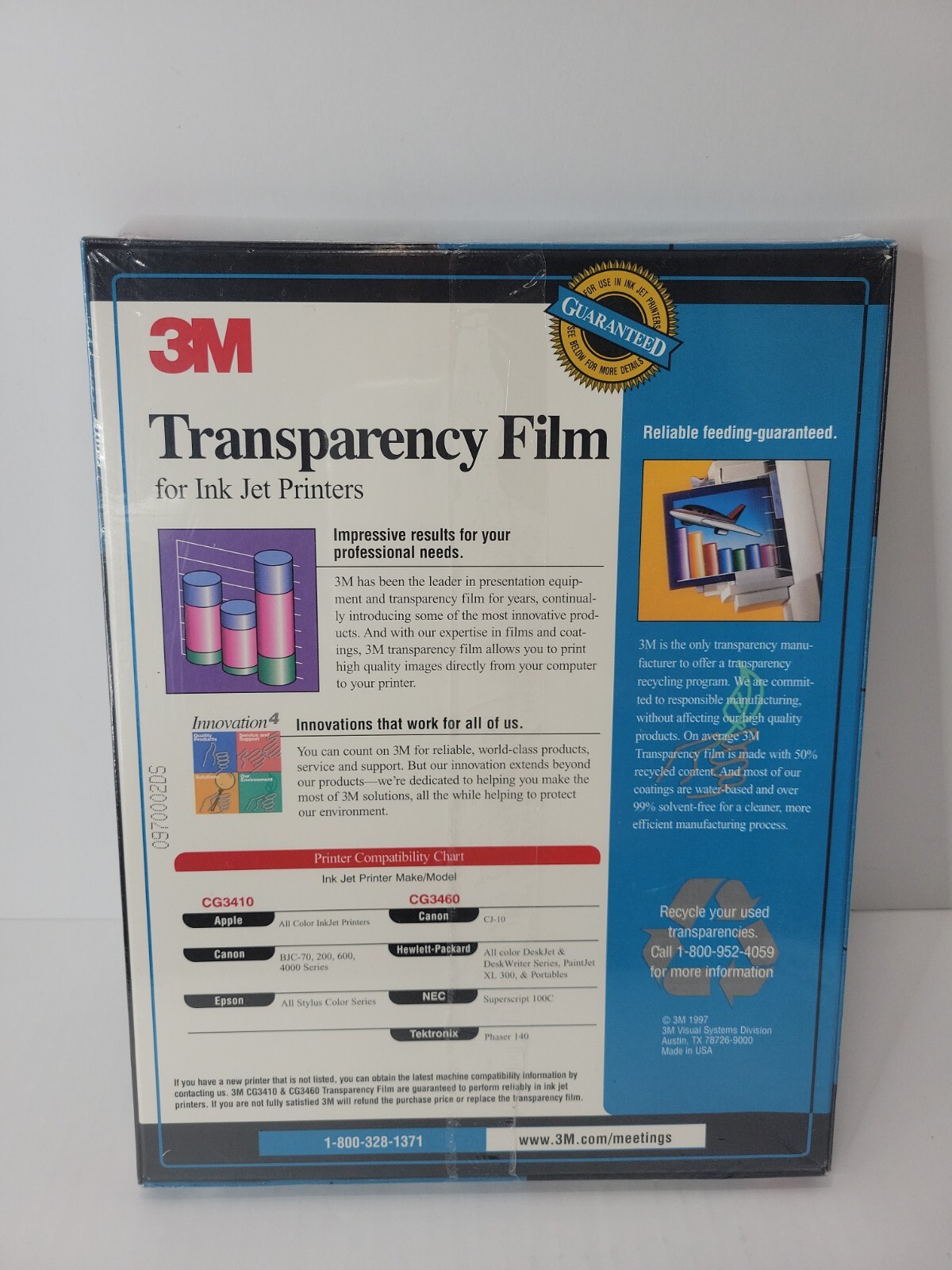 3M Transparency Film for HP Color LaserJet Printers CG3700 (50 Sheets*) Sealed