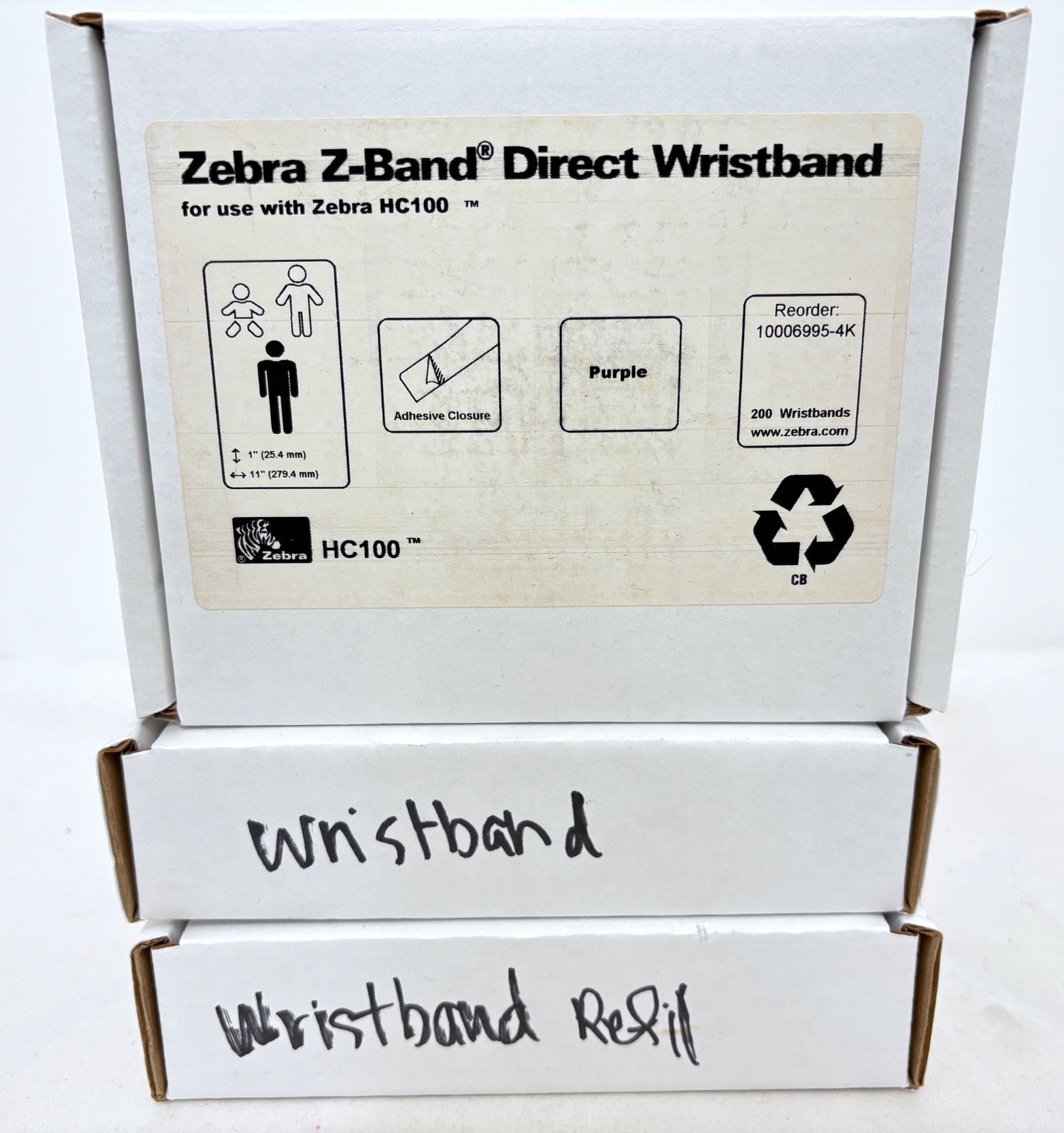 Zebra 10006995-4K 1″ X 11″ Z-BAND DIRECT WRISTBAND (PURPLE) – LOT of 3 – 200 Per