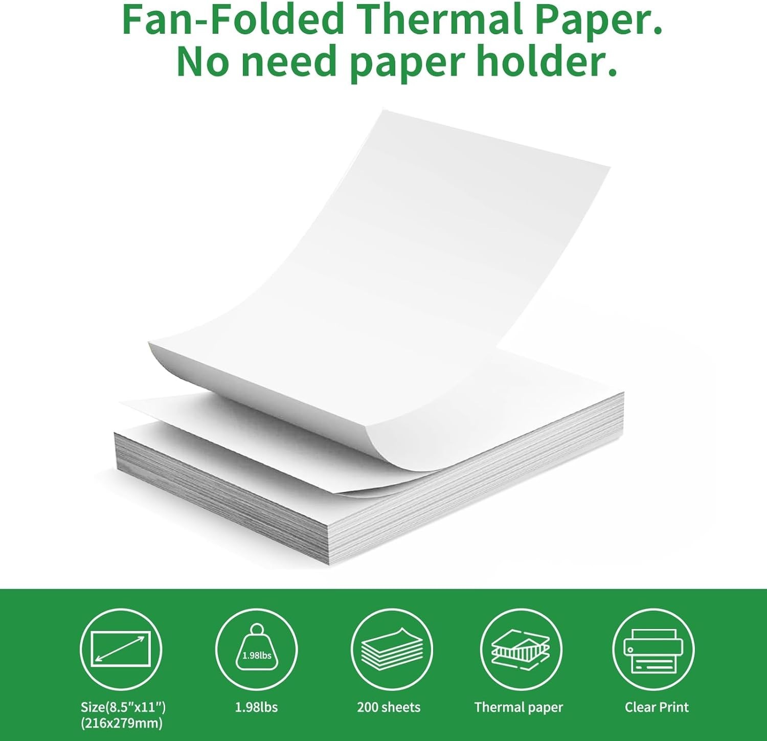 100-2000 Sheets Thermal Printer Paper 8.5”×11” US Letter Size Fanfold Paper