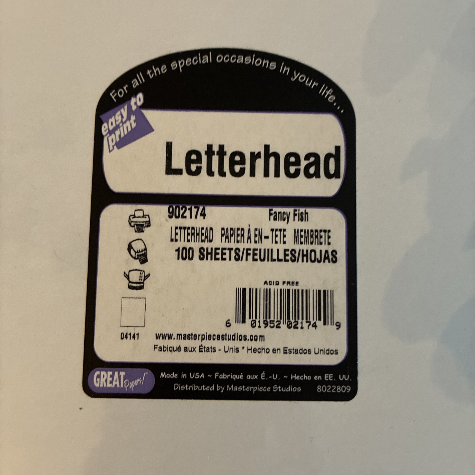 GREAT PAPERS Letterhead 100 Sheets FANCY FISH 8.5” x 11” NOS; Sealed