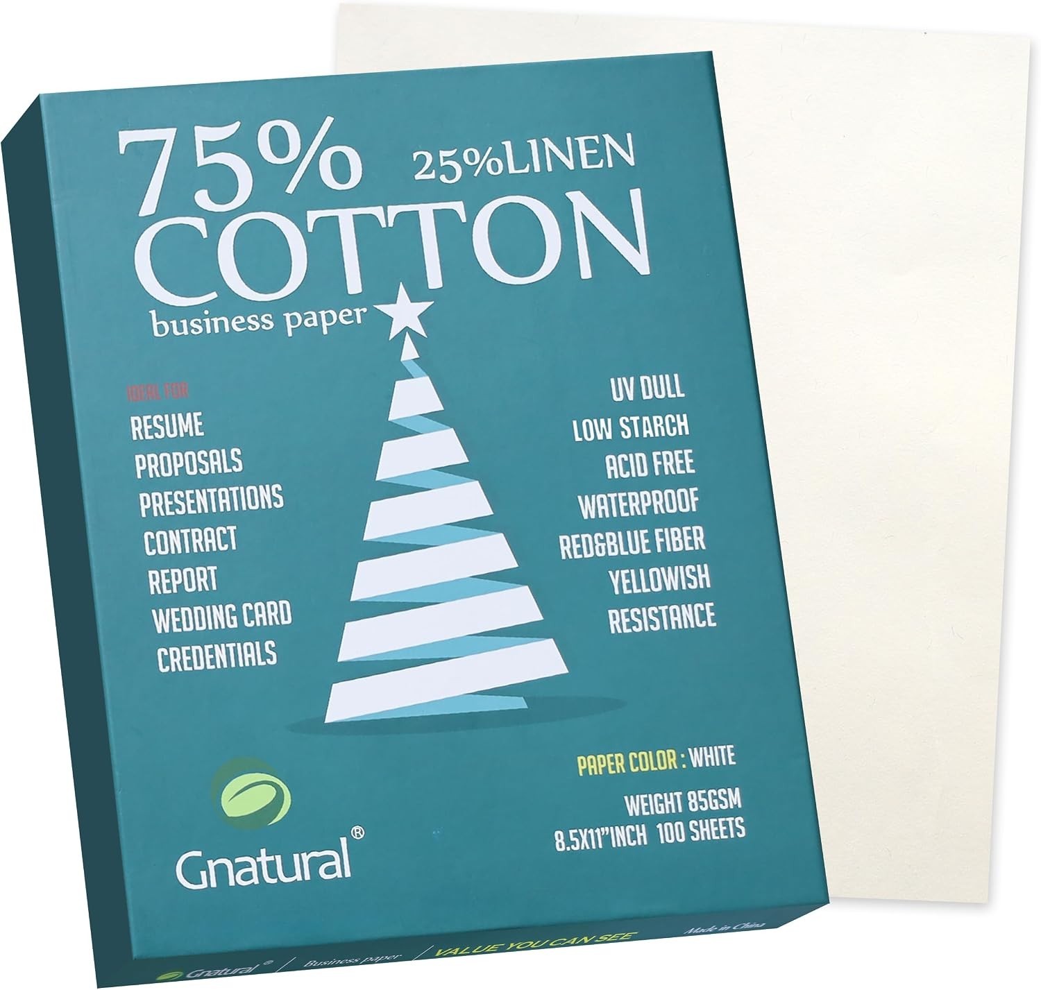 75% Cotton 25% Linen Business Paper, 85gsm 8.5”×11” Inkjet Printer Paper, Wat…