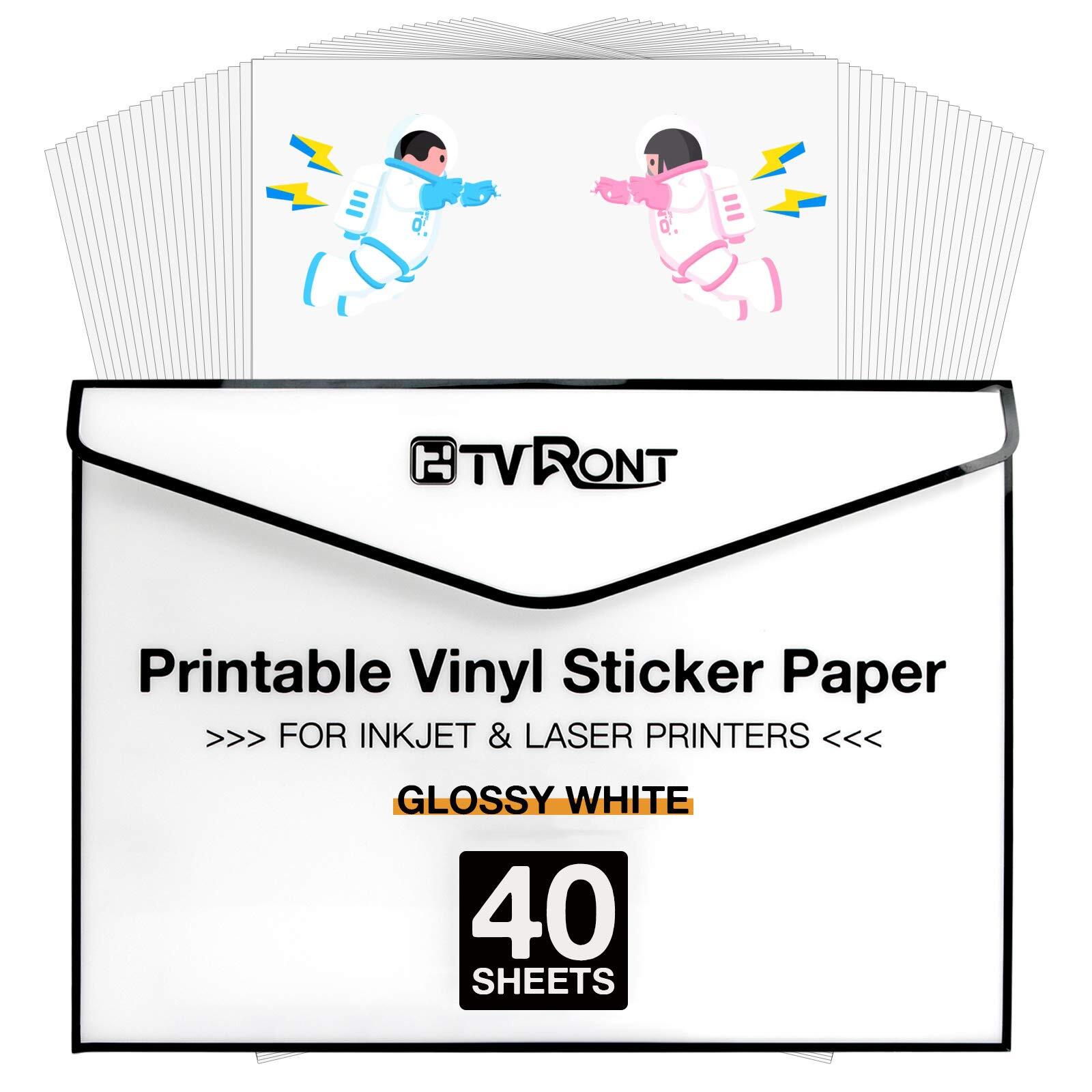 HTVRONT Printable Vinyl Inkjet Printer & Laser Printer – 40 Pcs Glossy White …