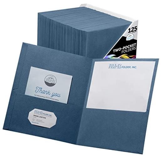 Two-Pocket Folders, 125-Pack, Textured Paper, Letter 125 Folders Dark Blue