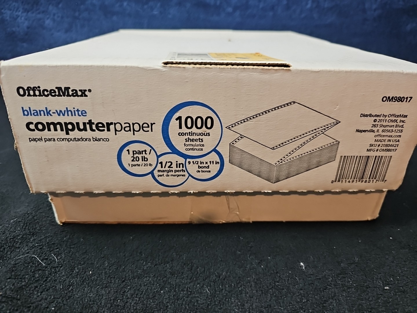 2011 OfficeMax Blank White Computer Paper 1000 Continuous Sheets 20 lb. 9.5×11″