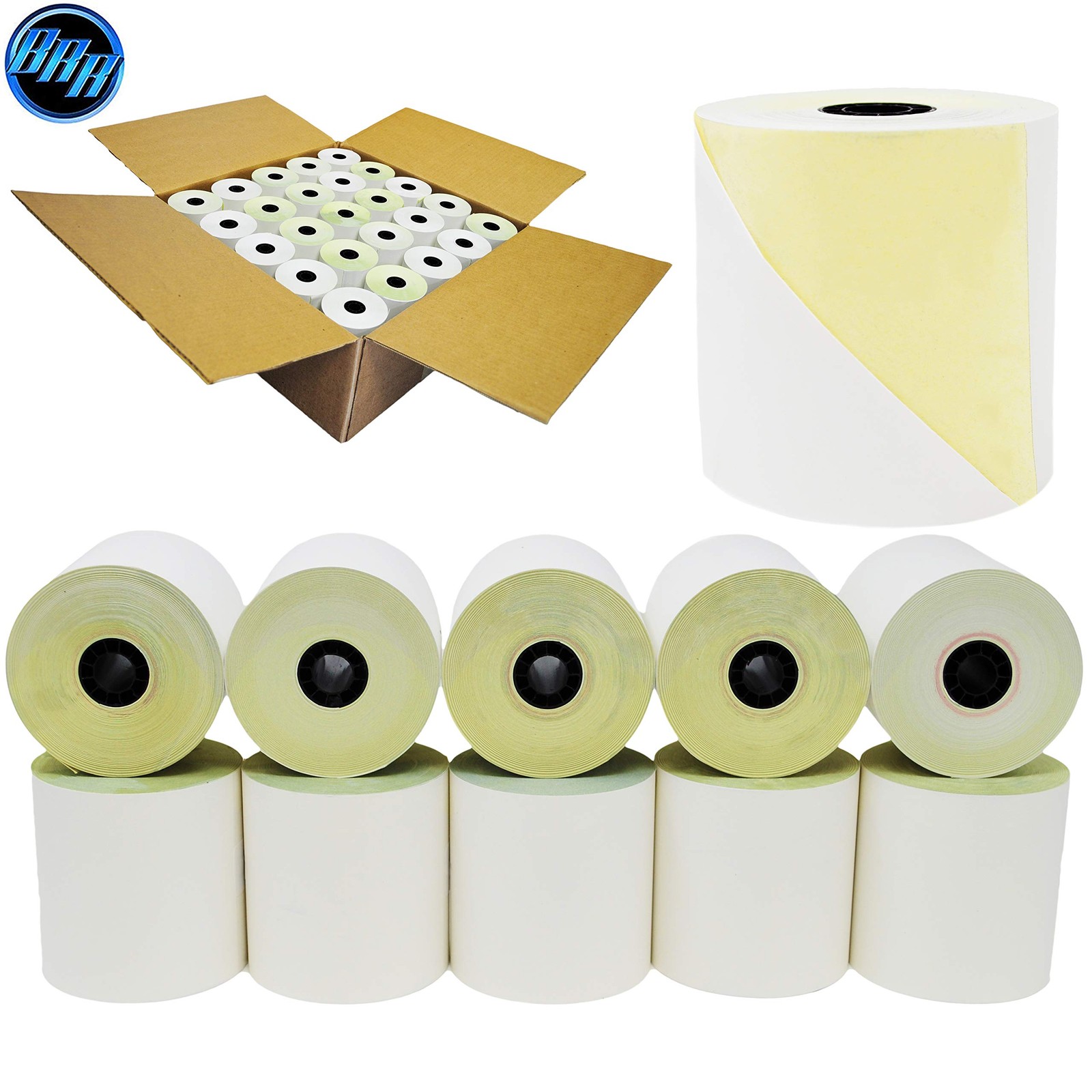(10 Rolls – 50 GSM) 3” x 95′ White/Canary 2 Ply Pack of 10, white/canary