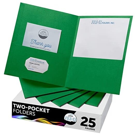 Two-Pocket Folders, 25-Pack, Textured Paper, Letter Size (EZ 25 Folders Green