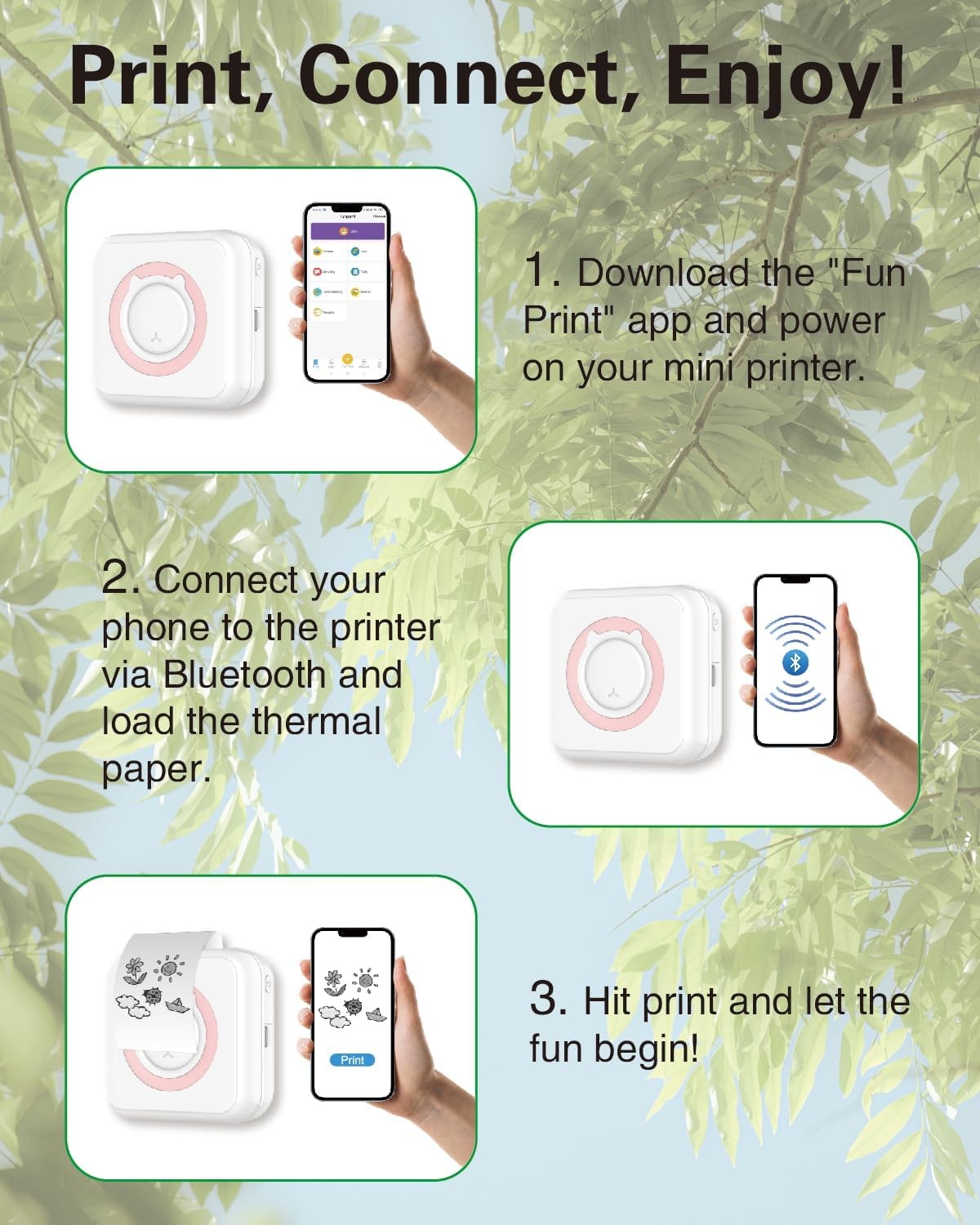 20 Rolls Thermal Sticker Paper, Self-Adhesive Mini Printer Paper for Photos,