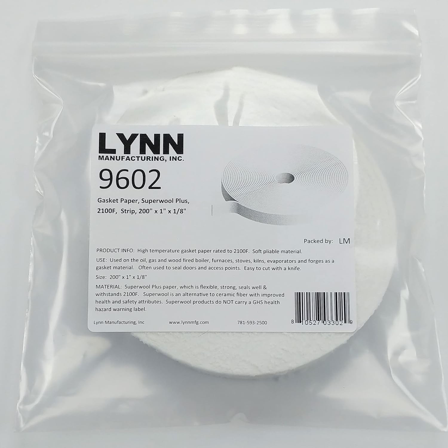 Insulation Gasket Paper for High Temperatures, 1/8in x 1in x 200in Soft Material