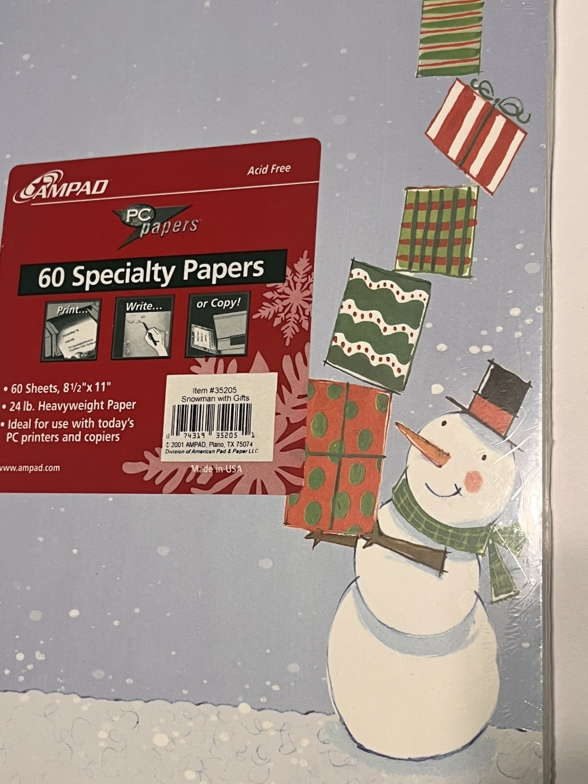 Computer Printer Paper 4 Packs/170 Sheets Hearts And Snowmen Border Stationery
