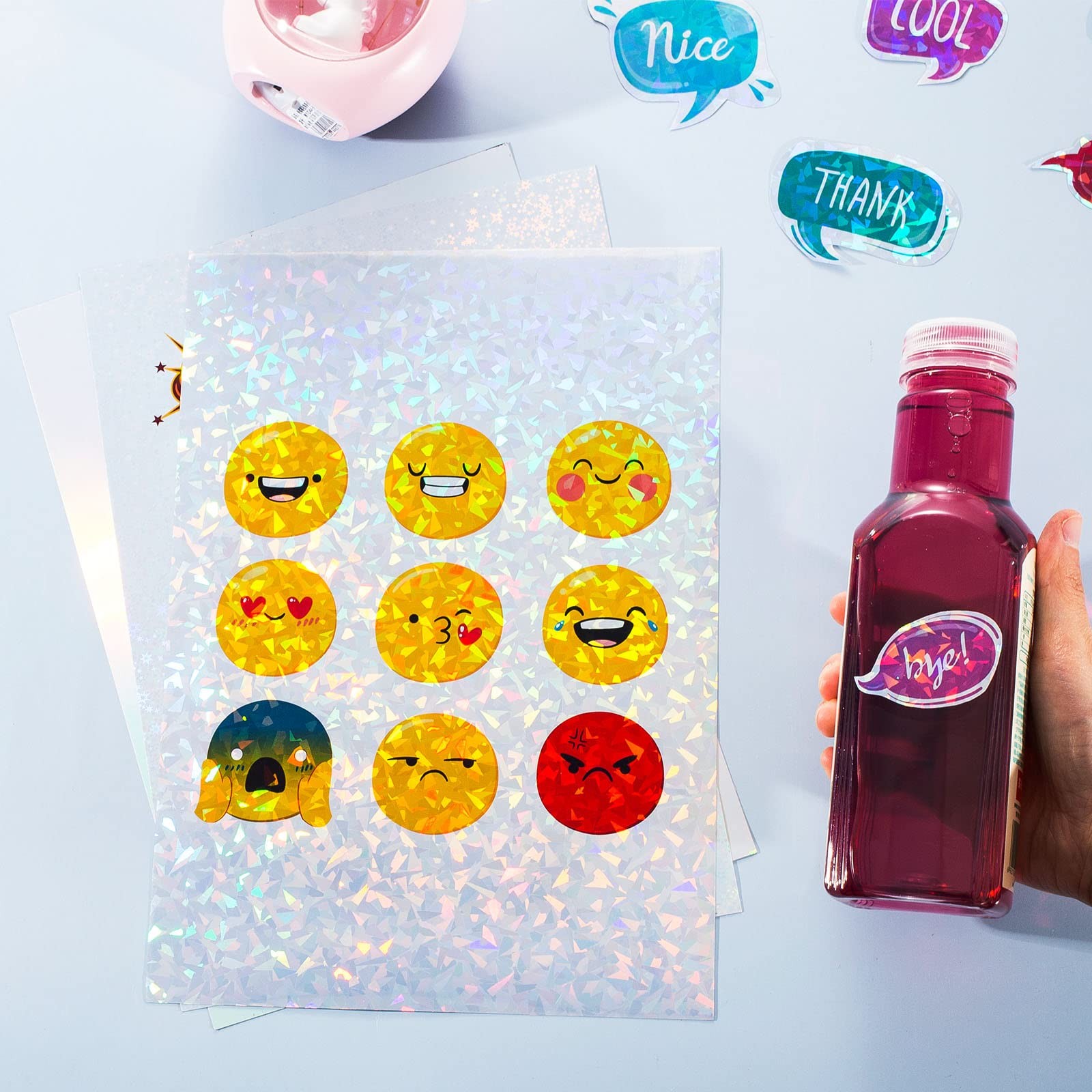 24 Sheets Vinyl Printable Sticker Paper A4 Size (8.25″ x 11.7″) Holographic G…