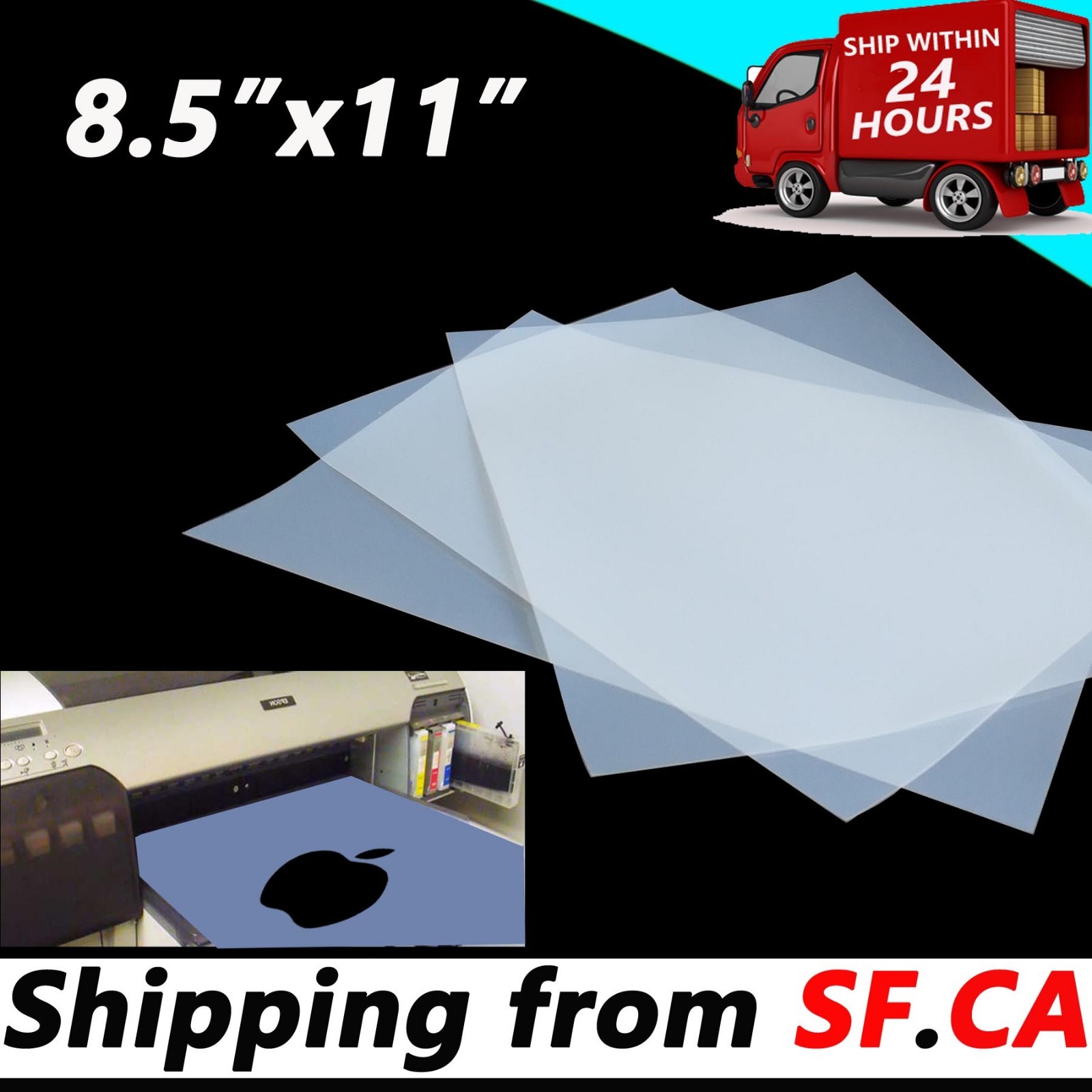 8.5″x11″，800 sheets，Premium Waterproof Quick Dry Milky Inkjet Transparency Film