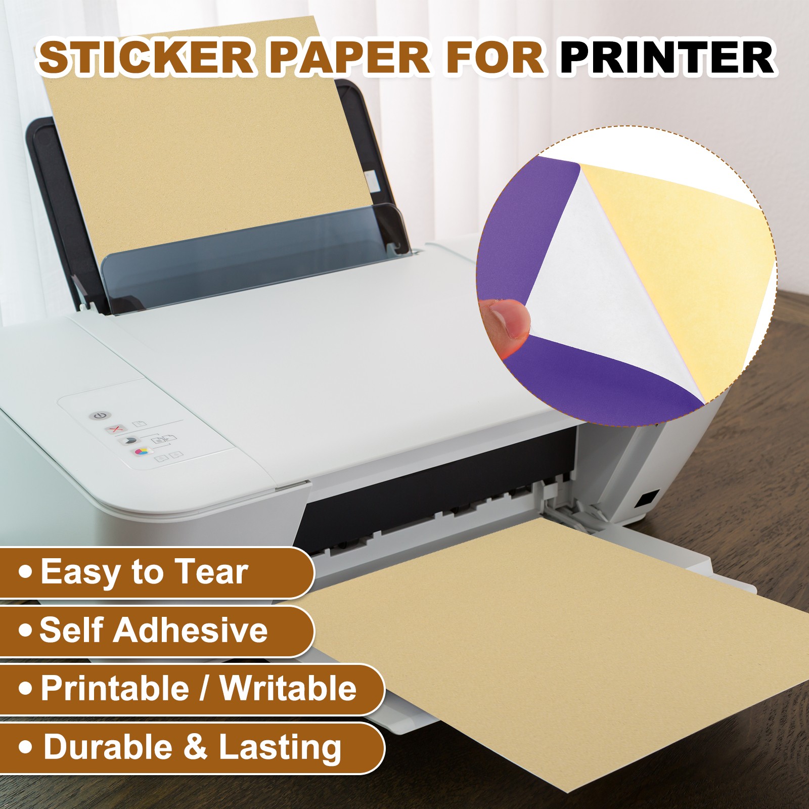 30 Sheets Printable Self Adhesive Sticker Paper for Laser Printer, Purple