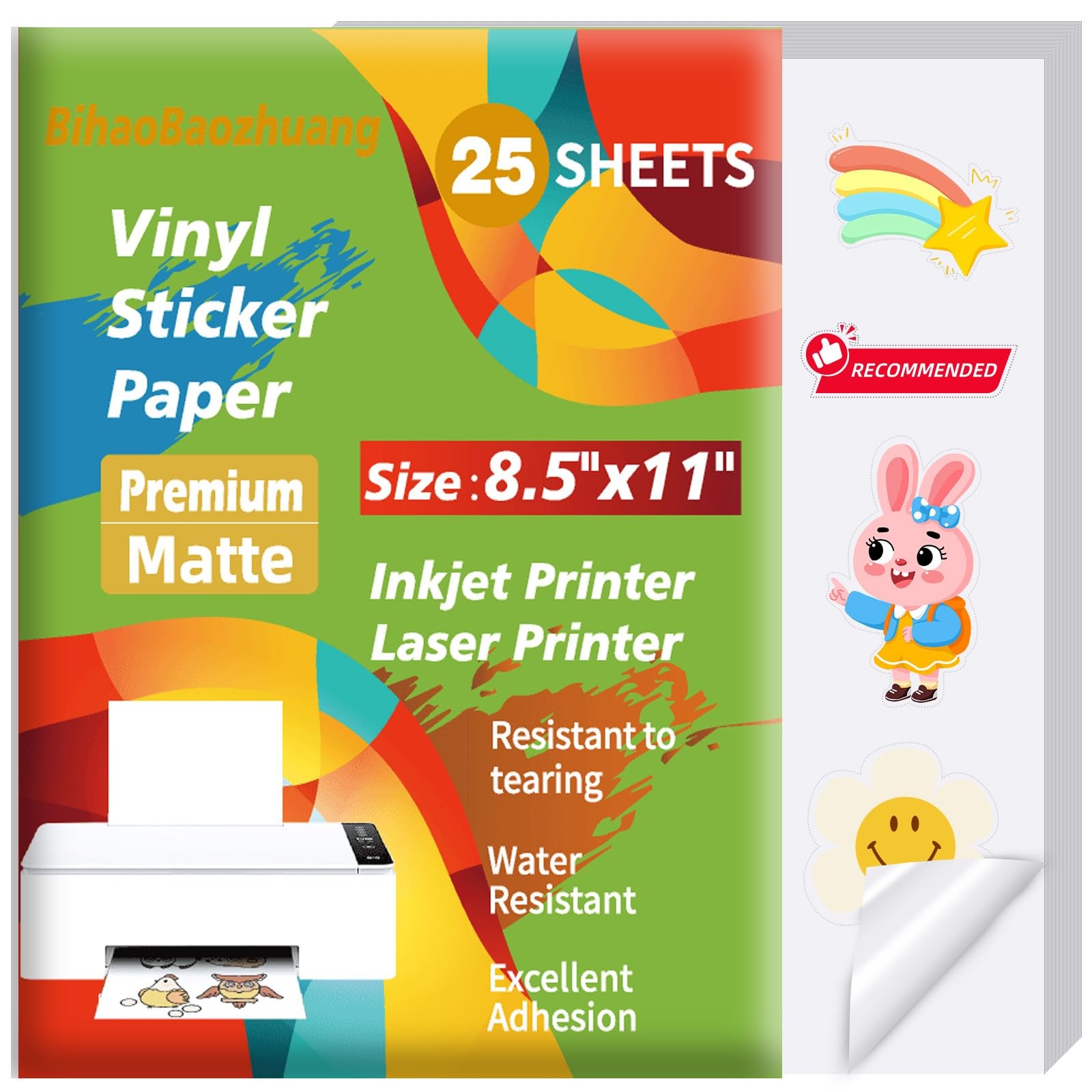 Printable Vinyl Sticker Paper White Inkjet Laser Waterproof Quick Drying 25