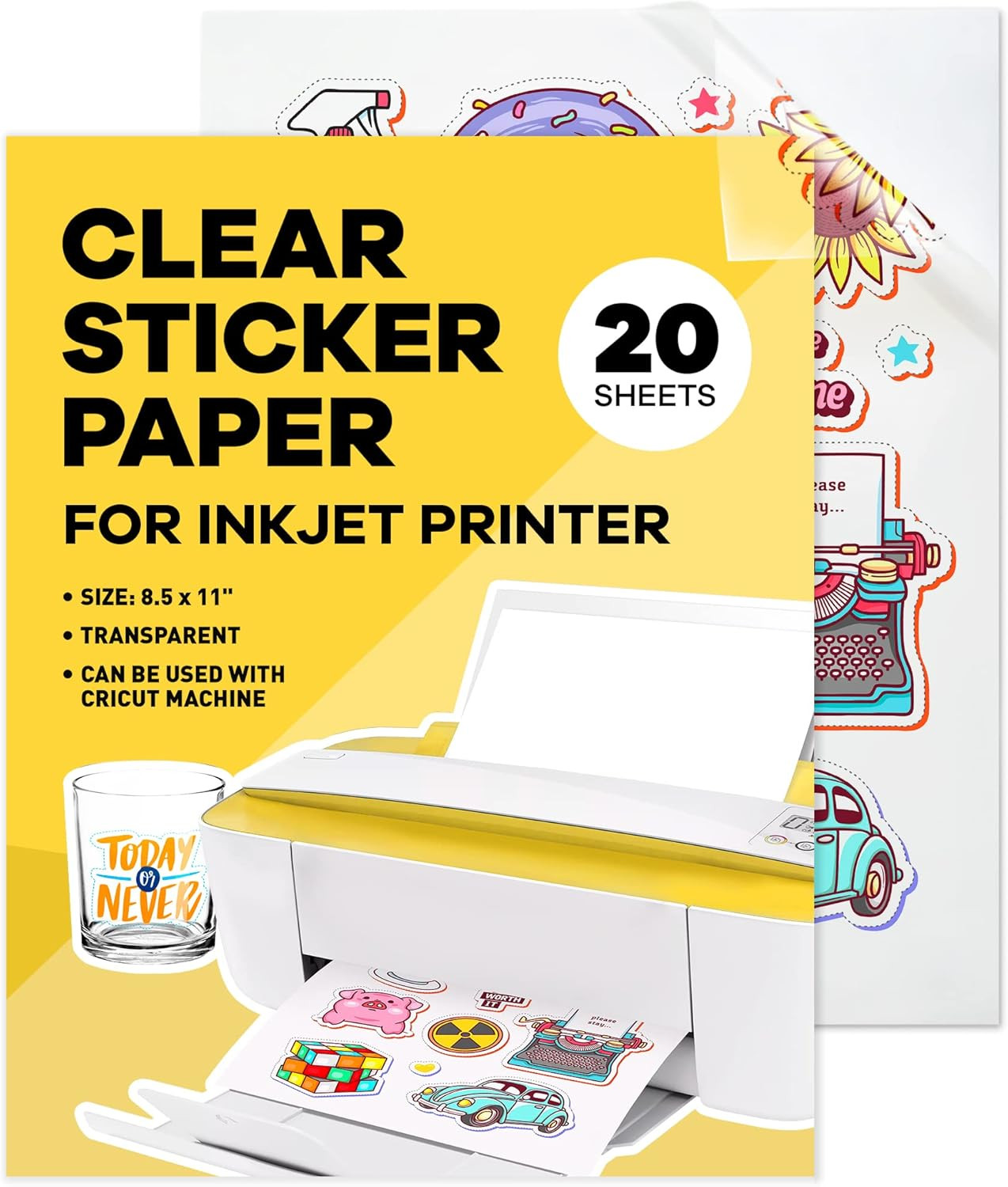 90% Clear Sticker Paper for Inkjet Printer – Transparent Glossy 8.5 X 11