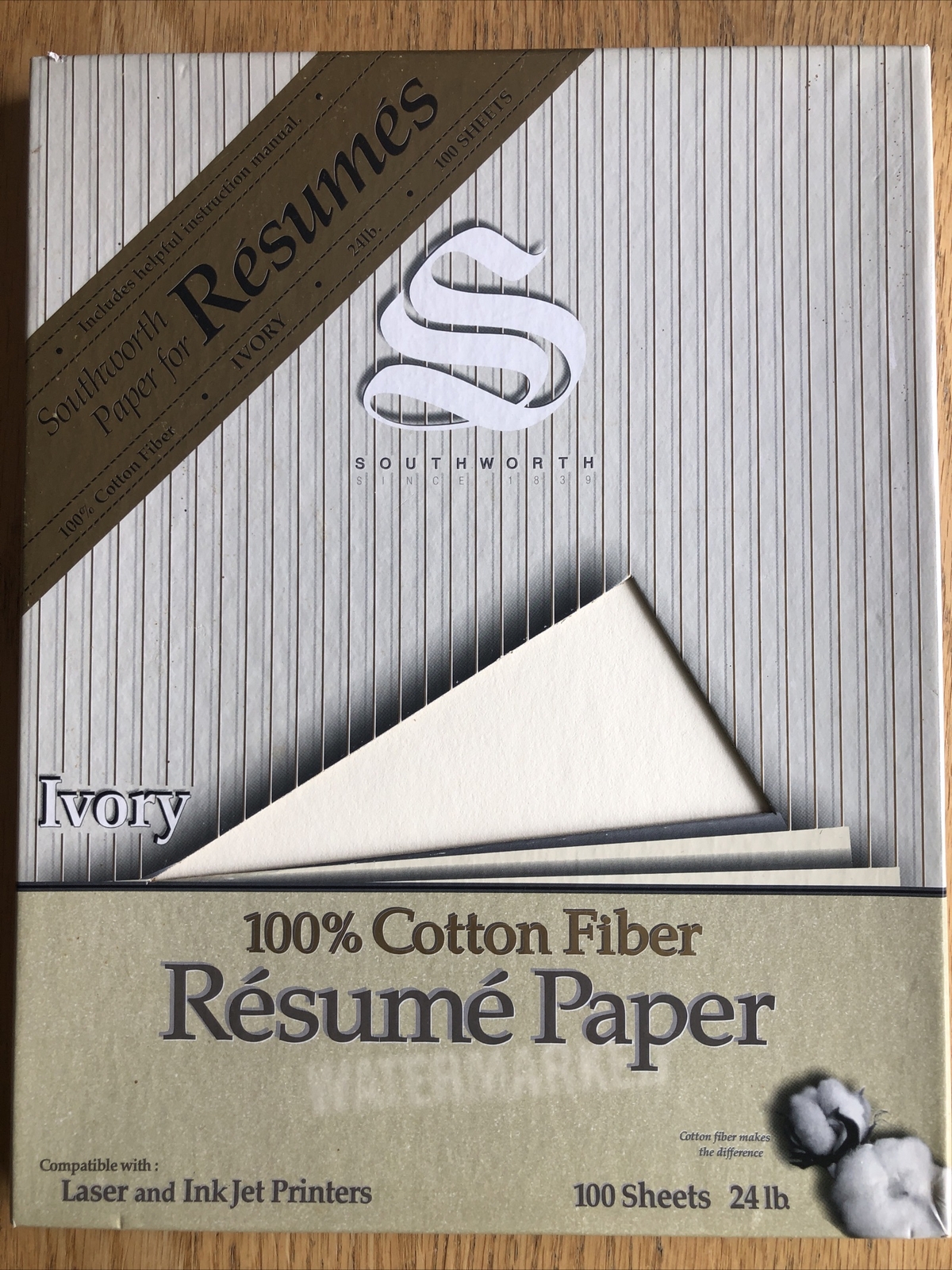 Southworth 100% Cotton Resume Printer Paper, 8.5″ x 11″, 100 Sheets Ivory 24#