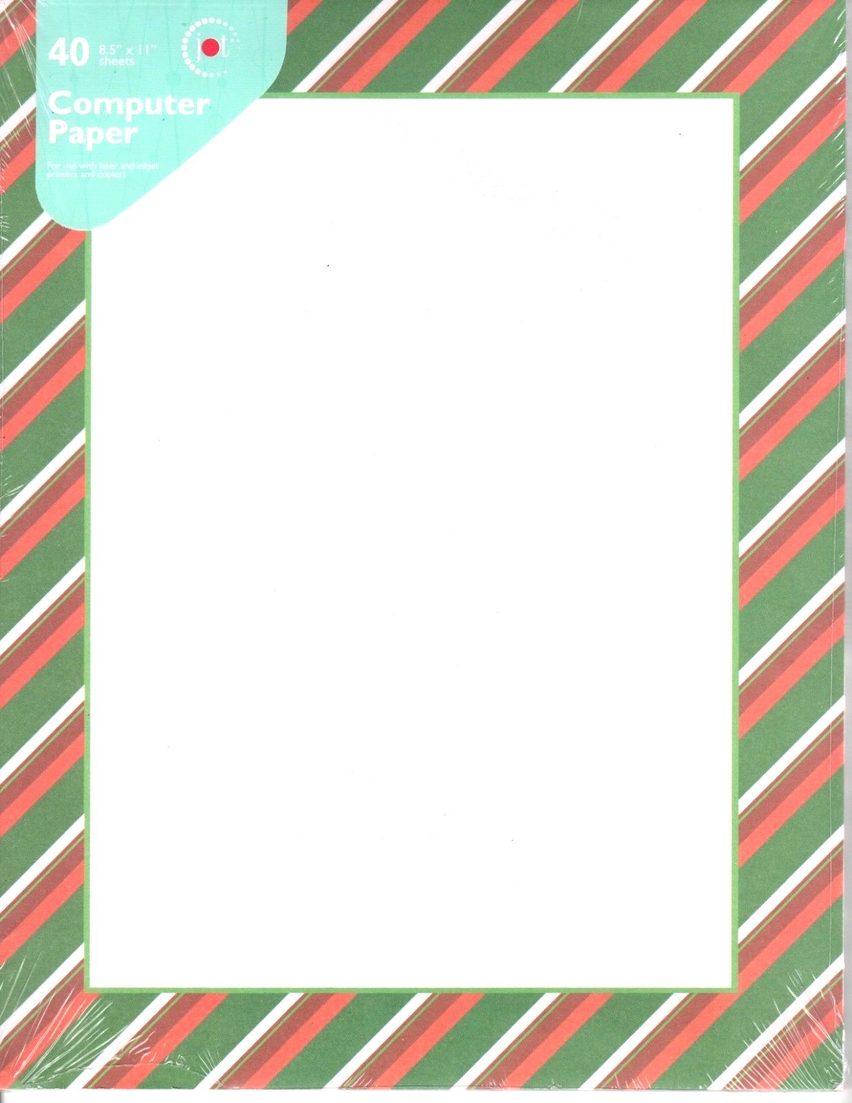Merry Christmas Red Green Stripes Computer Letter Paper – 40 Sheets – New