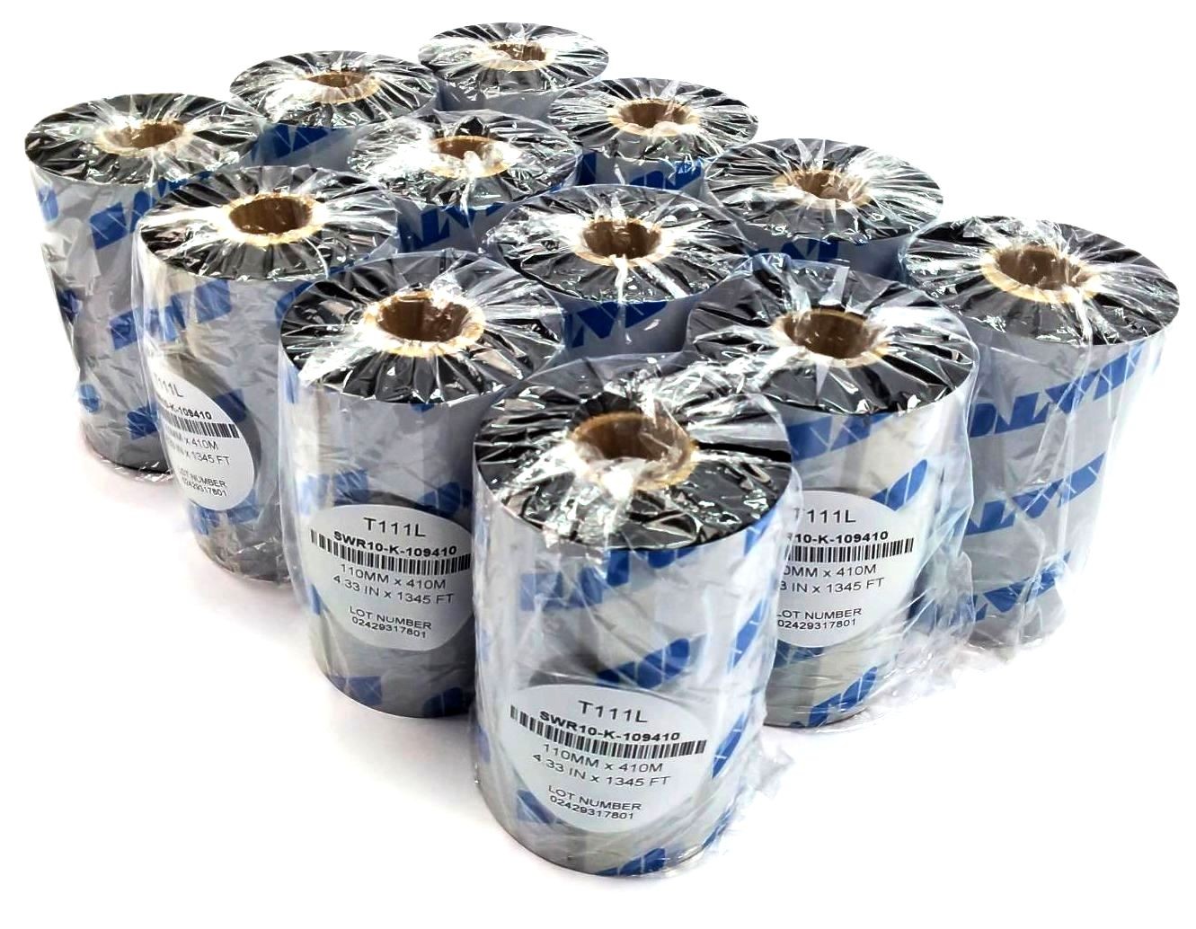 Sato T111L Ribbons 4.3″ x 1345″ Wax Resin SWR10-K-109410 Genuine OEM – 12 Rolls