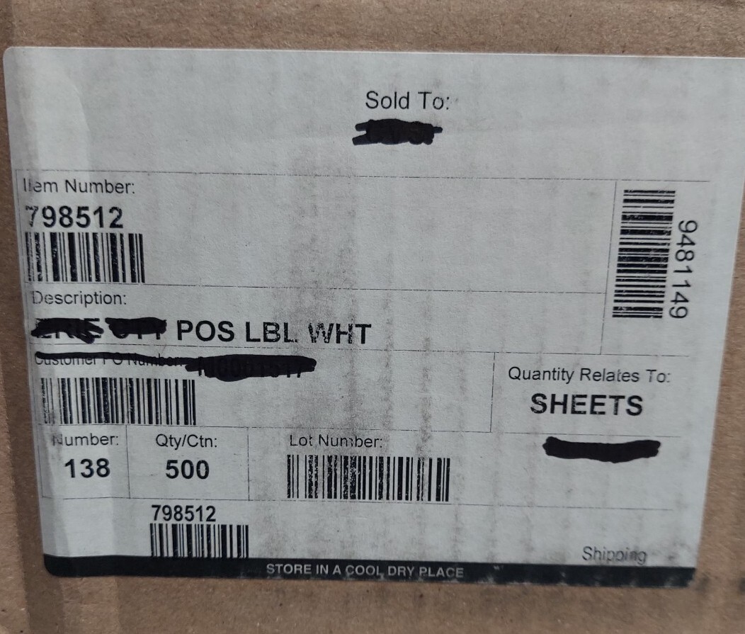 Box of 500 Sheets – POS Label Stickers for a Laser Printer