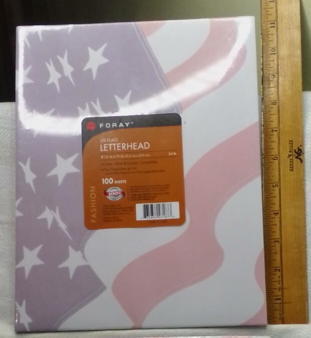 New! Foray USA Flag Design Letter/ Letterhead Paper 100 Sheets/Count Sealed!