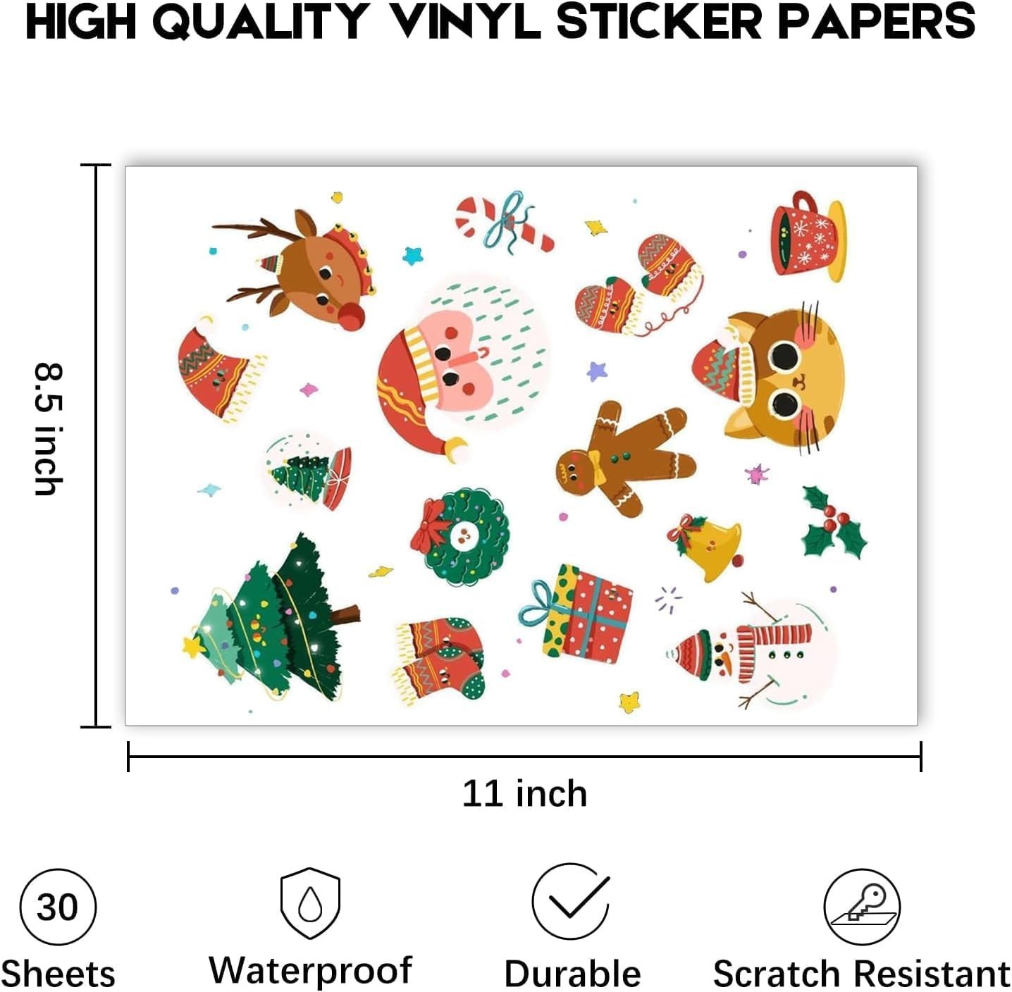 30 Sheets Printable Vinyl Sticker Paper for Inkjet Printer, Glossy White Wat…