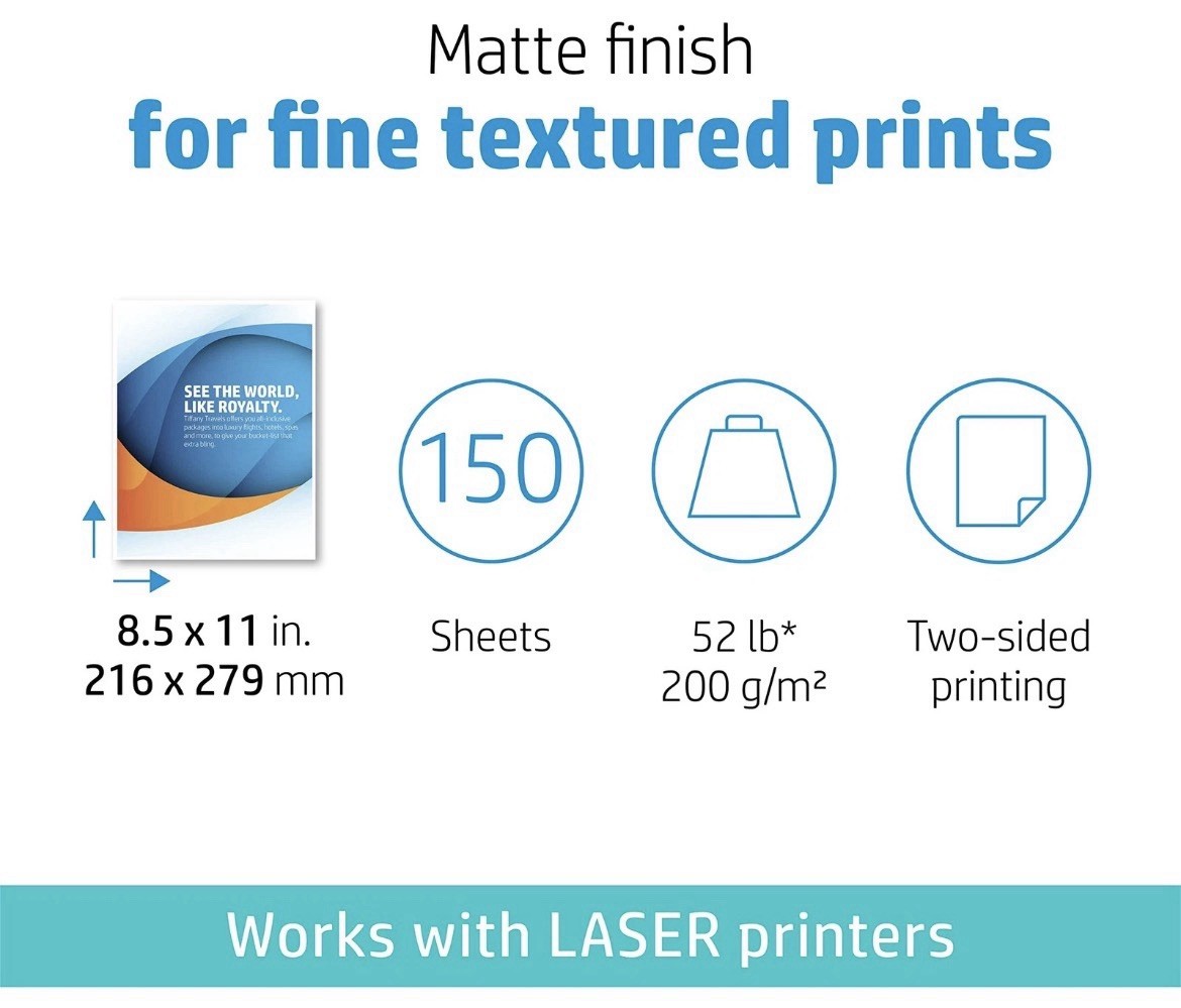 HP Professional Business Paper 52lb Weight 8.5×11 Matte White 150/Pack 4WN05A
