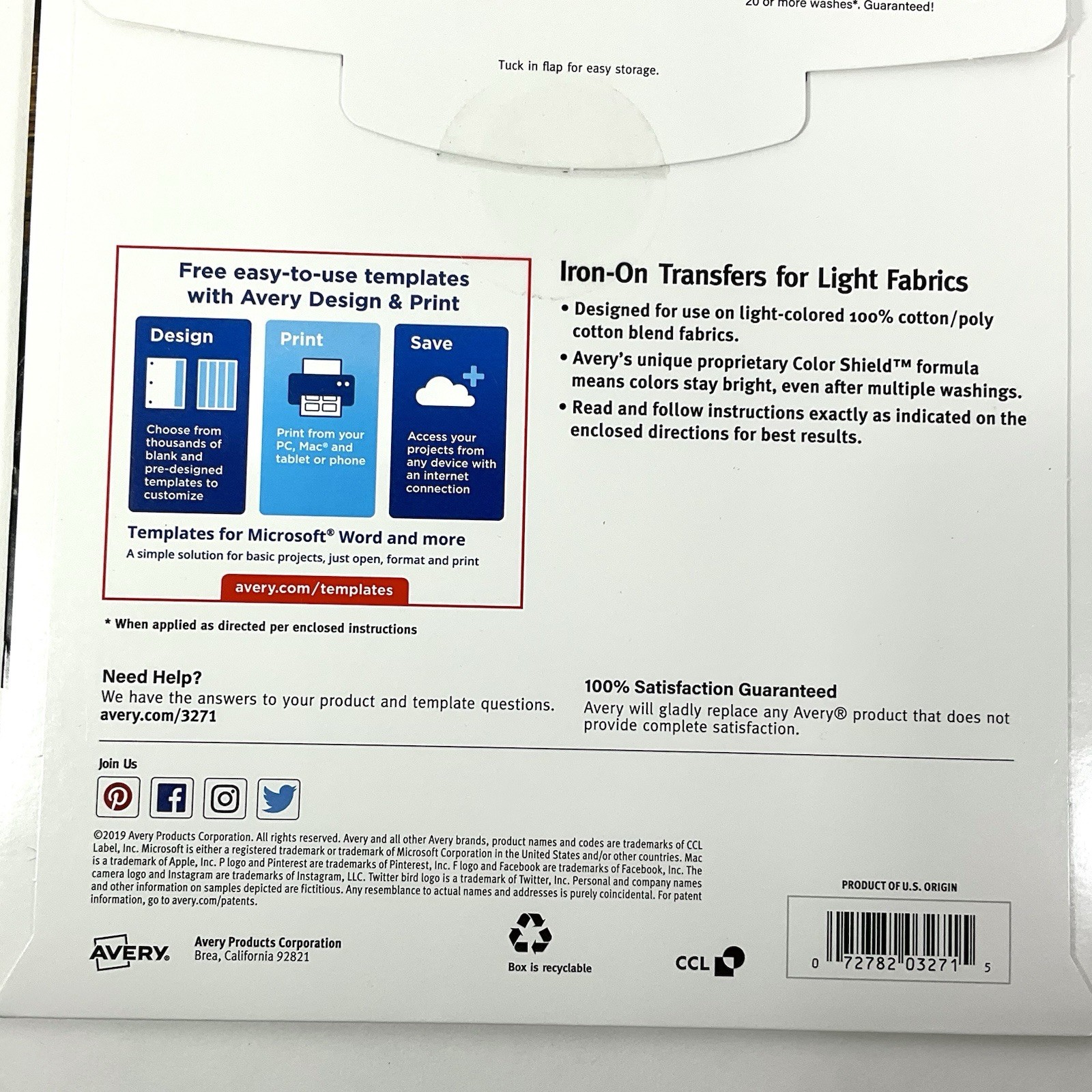 Avery 3271 Iron-On Ink Jet T-Shirt Transfers 6 Sheets LIGHT 8.5″ x 11″ SEALED