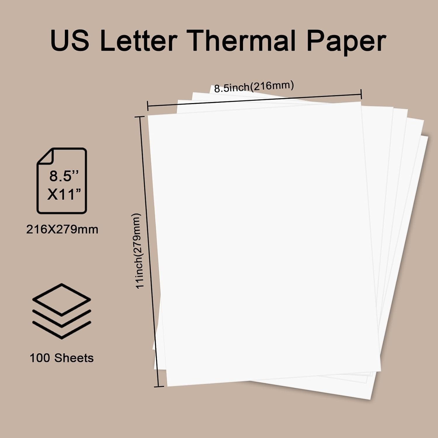 100 Sheets Thermal Printer Paper 8.5 X 11 Inch US Letter Size Thermal Paper