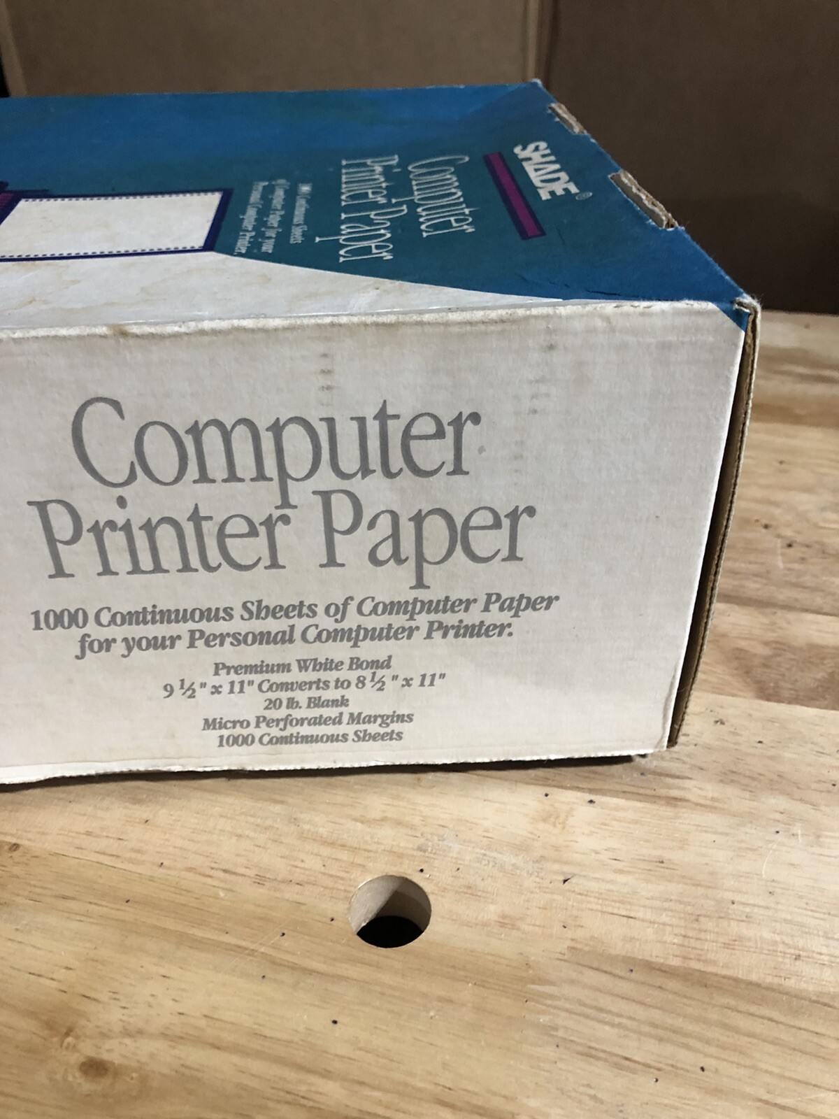 NOS BOX OF VINTAGE SHADE COMPUTER PRINTER PAPER – CONTINUOUS SHEETS