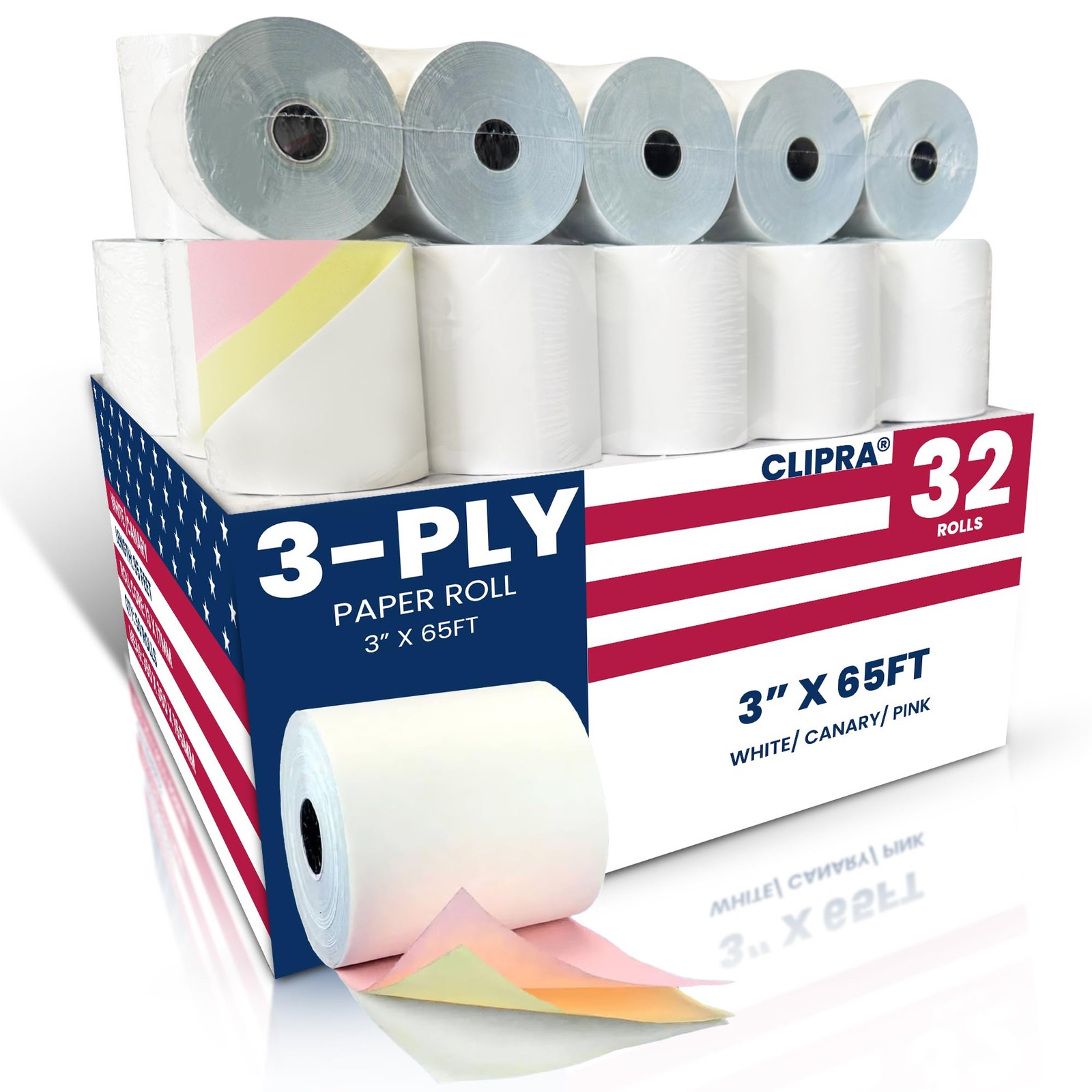 (32 Rolls) 3 Ply Kitchen Printer Paper White/Canary/Pink