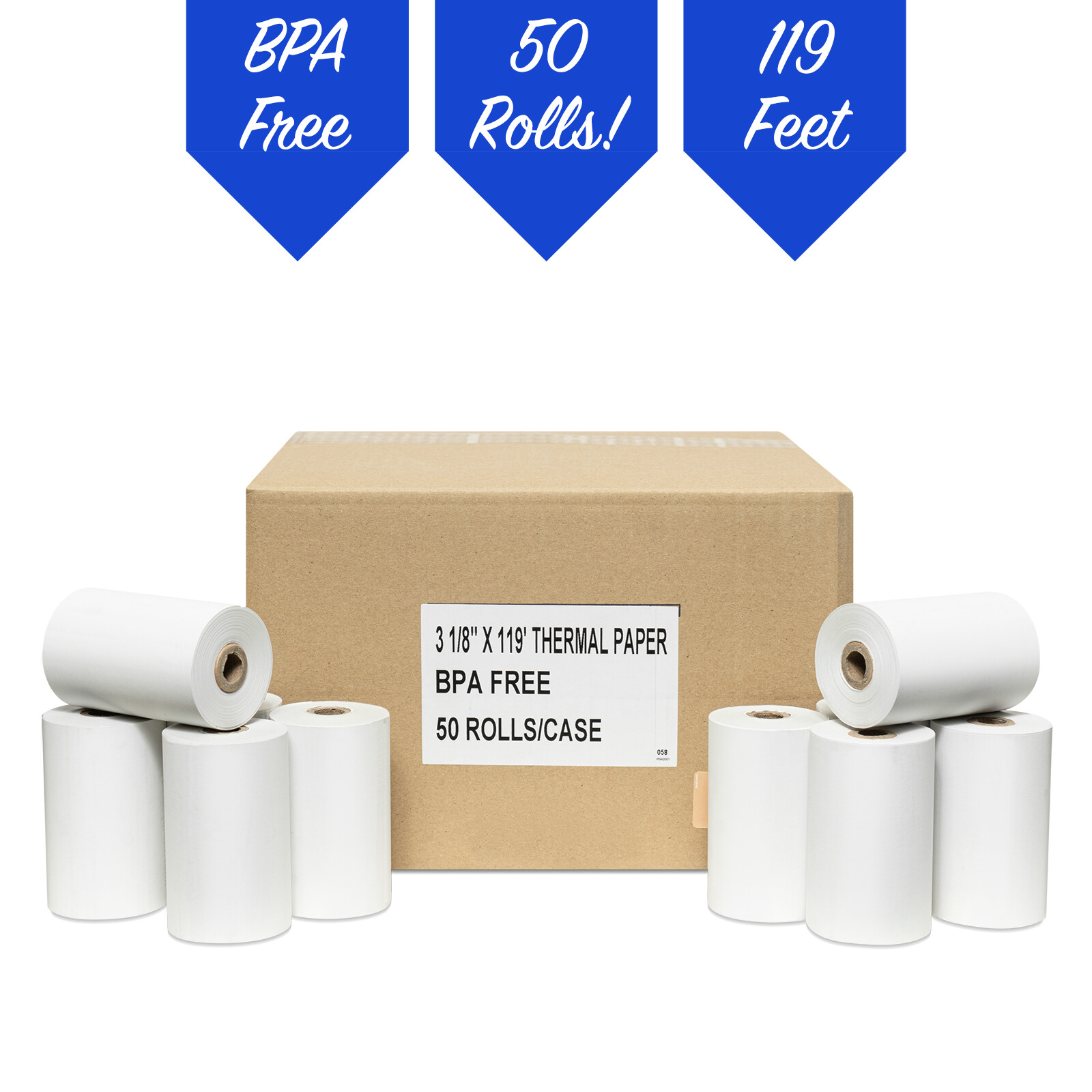 3 1/8 in. x 119′ Thermal Paper (50 Rolls), Works for Epson TM-T88 II