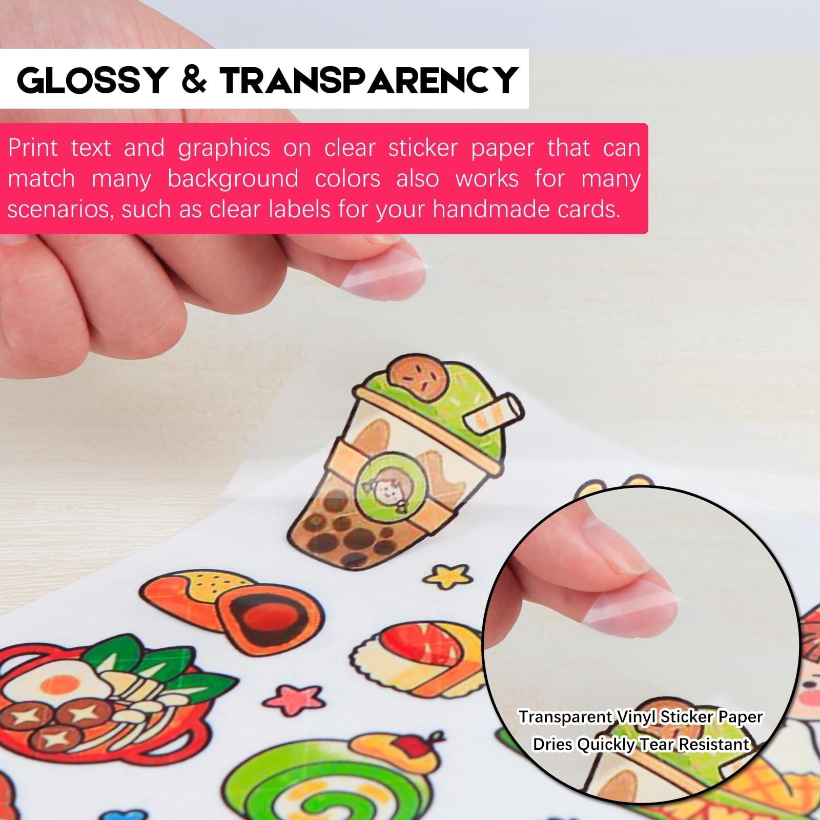 30 Sheets Printable Clear Sticker Paper for Inkjet Printer, Premium Vinyl