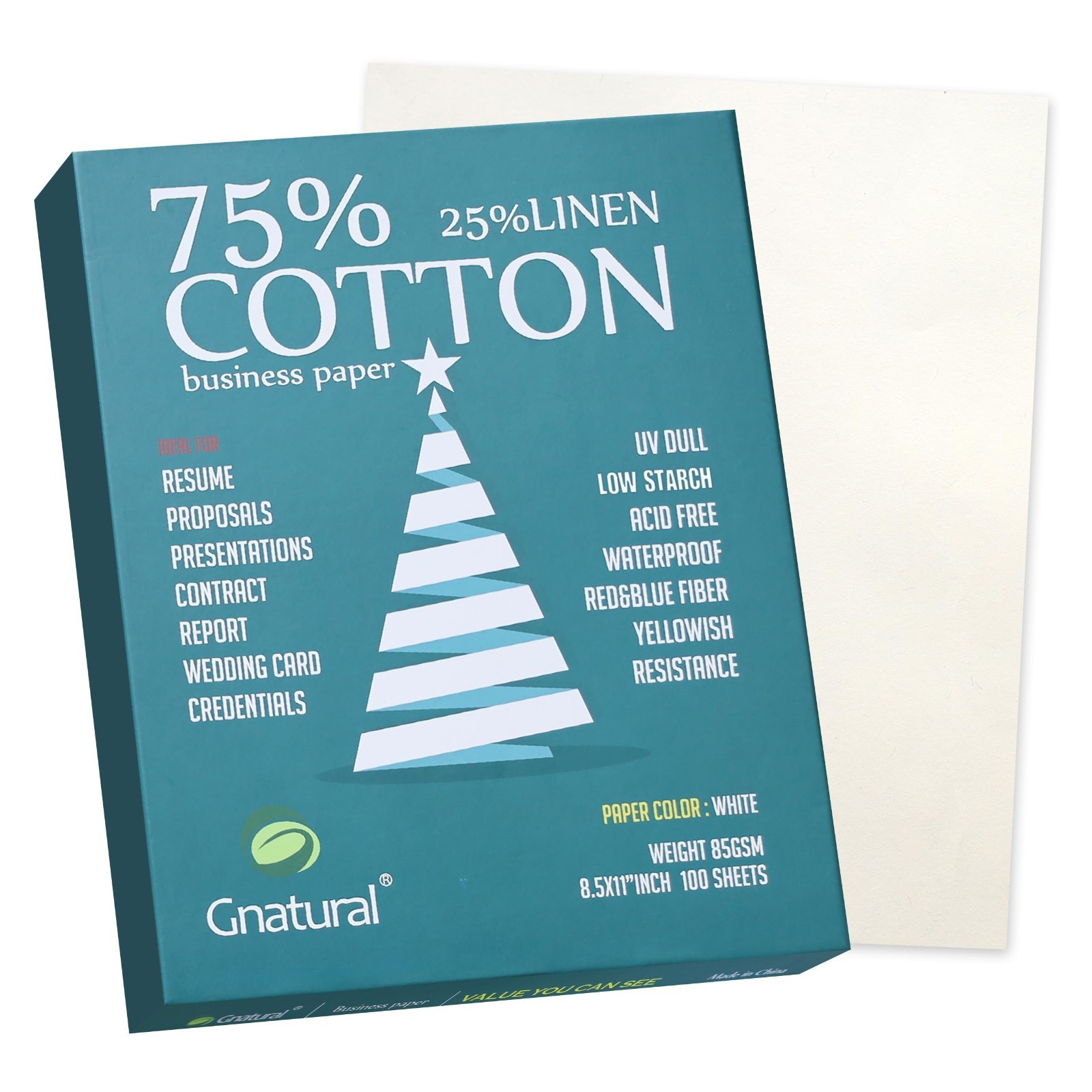 75 Cotton 25 Linen Business Paper 8.5×11 Inkjet Waterproof White Copy 100 Sheet