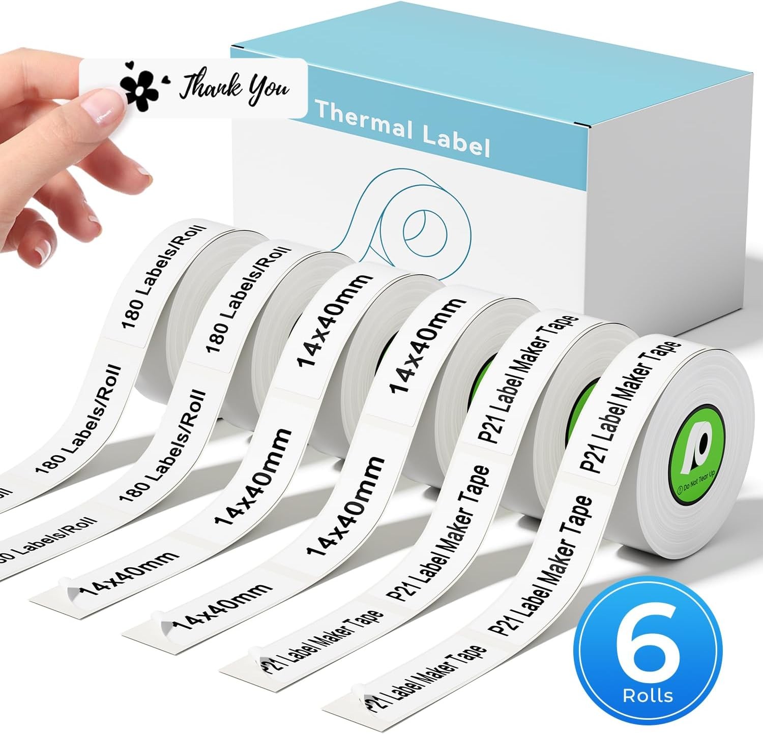2-6 Rolls for Nelko P21 Label Tape,14x40mm (0.55″x1.57″),180 Labels/Roll, White
