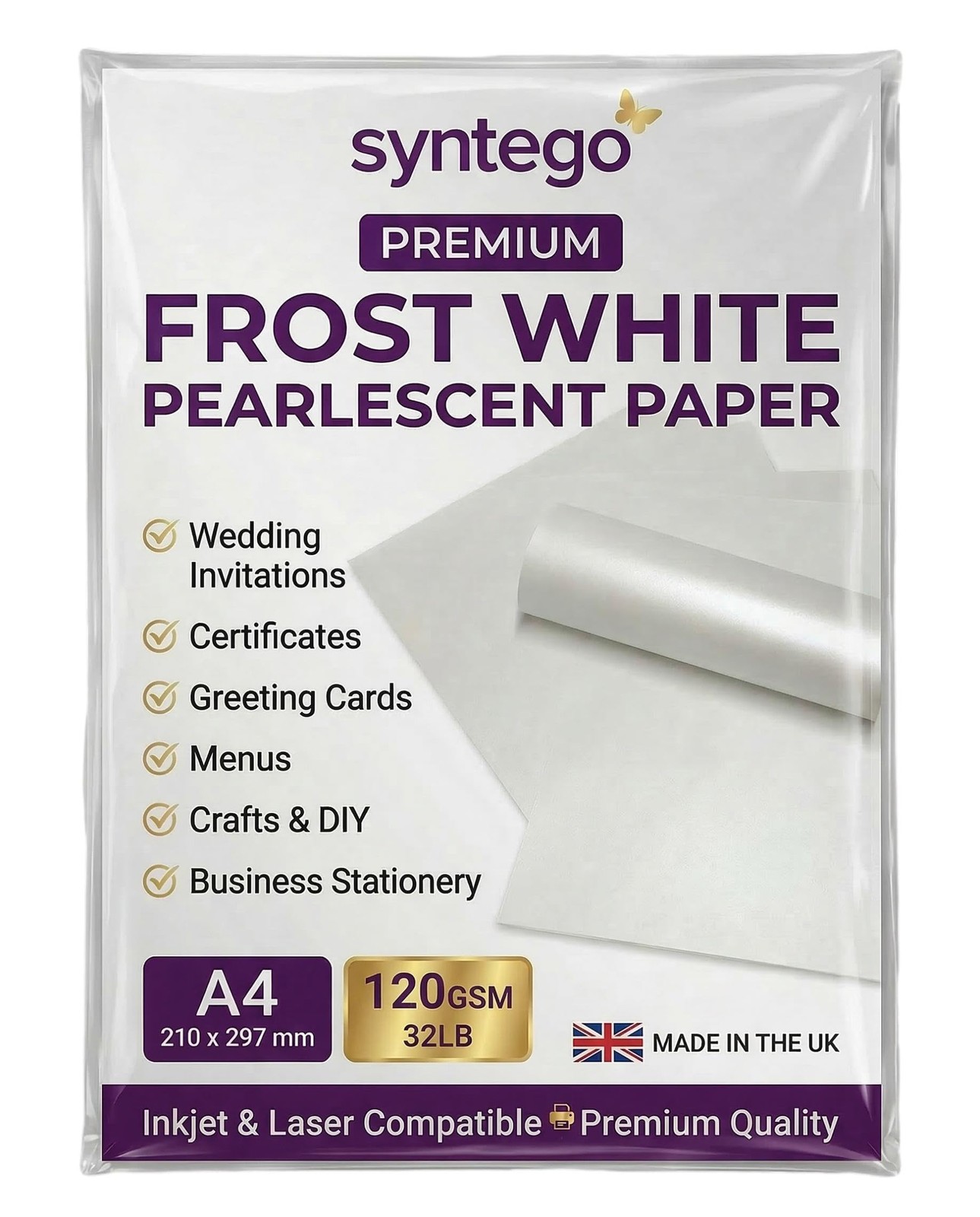 10 x A4 Frost White Pearlescent Shimmer Paper 120gsm / 32lb bond Double Sided…