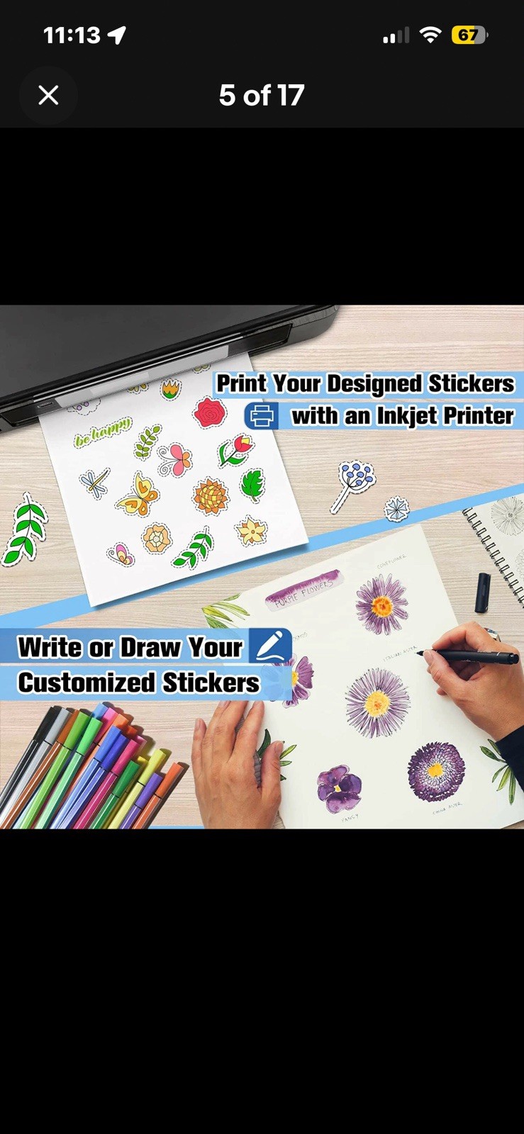 Koala Sticker Paper for Inkjet + Laser Printers 100 Full Sheets,Labels, Open Pak