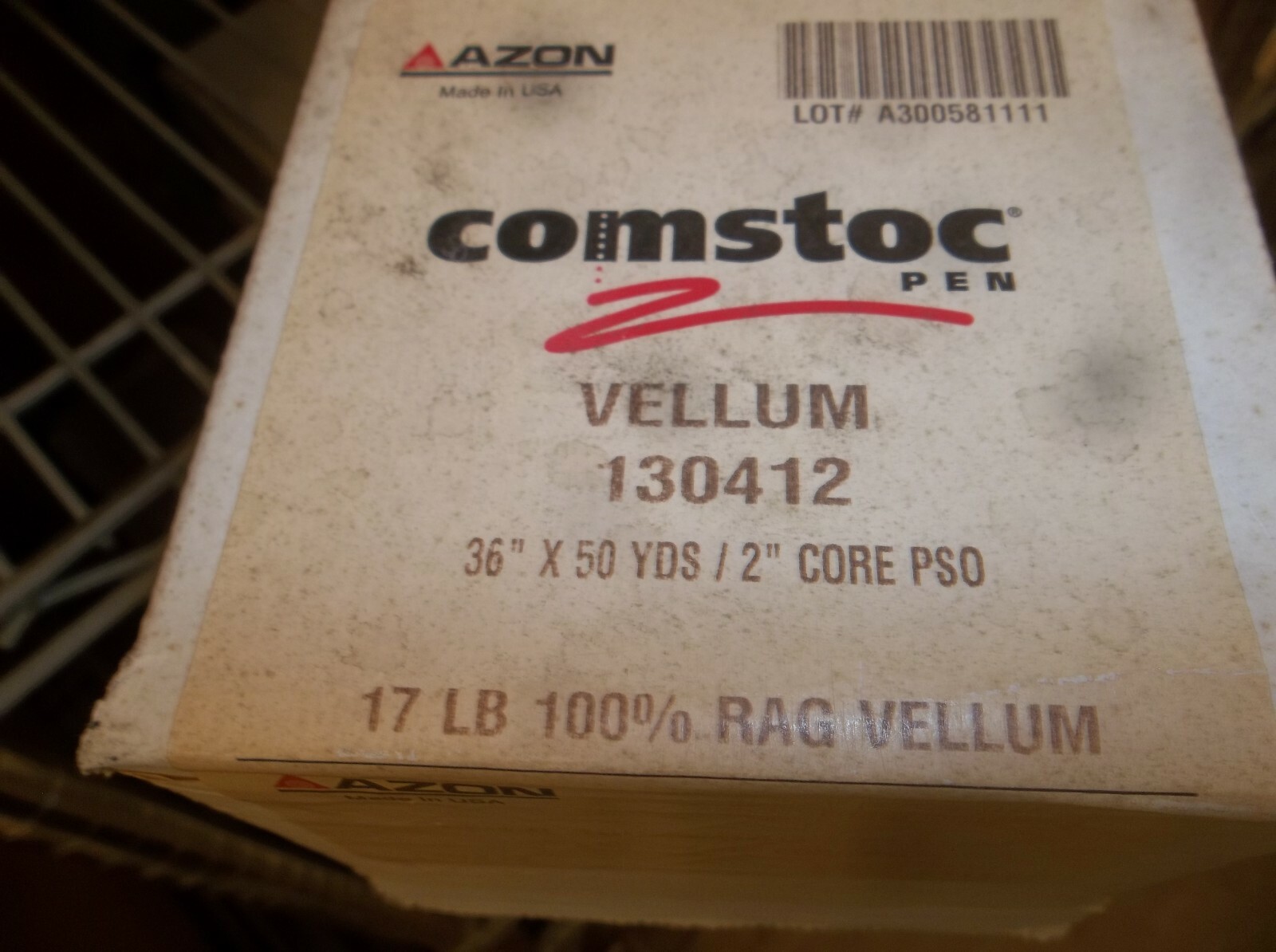 NEW AZON COMSTOC PEN 100% RAG VELLUM # 130412, 17 LB, 36” x 50 YDS 2” Core USA