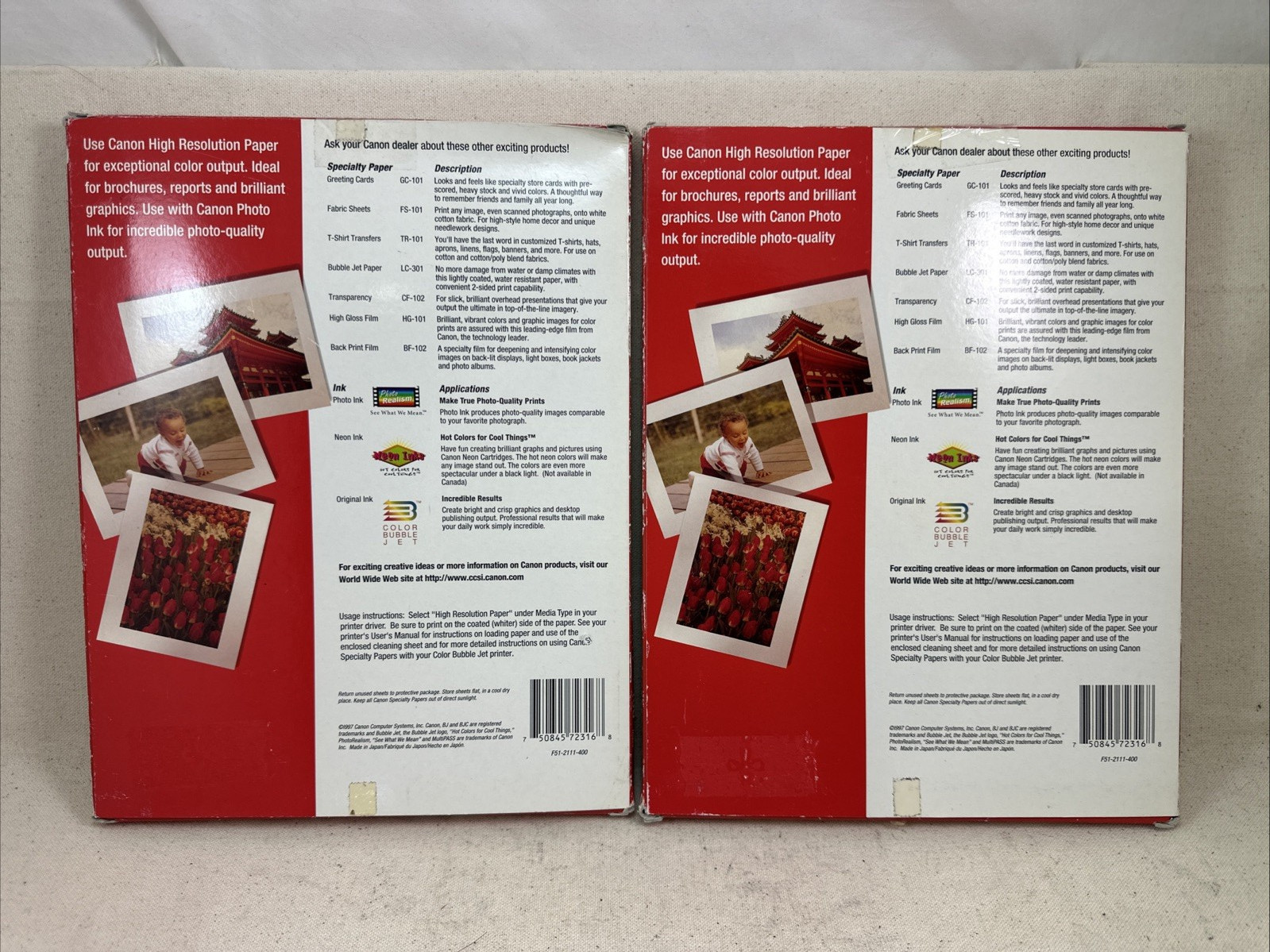 Two Pack New Canon HR-101 High Resolution Paper, 8-1/2 x 11, White, 100 Sheets
