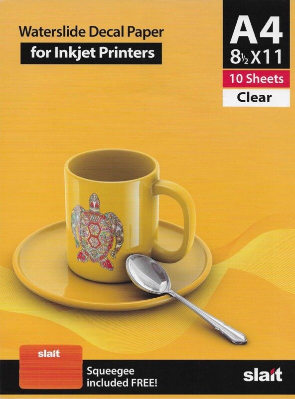 Slait Inkjet Waterslide Decal Paper CLEAR – A4 8.5×11 50 Sheets w/Free Squeegee