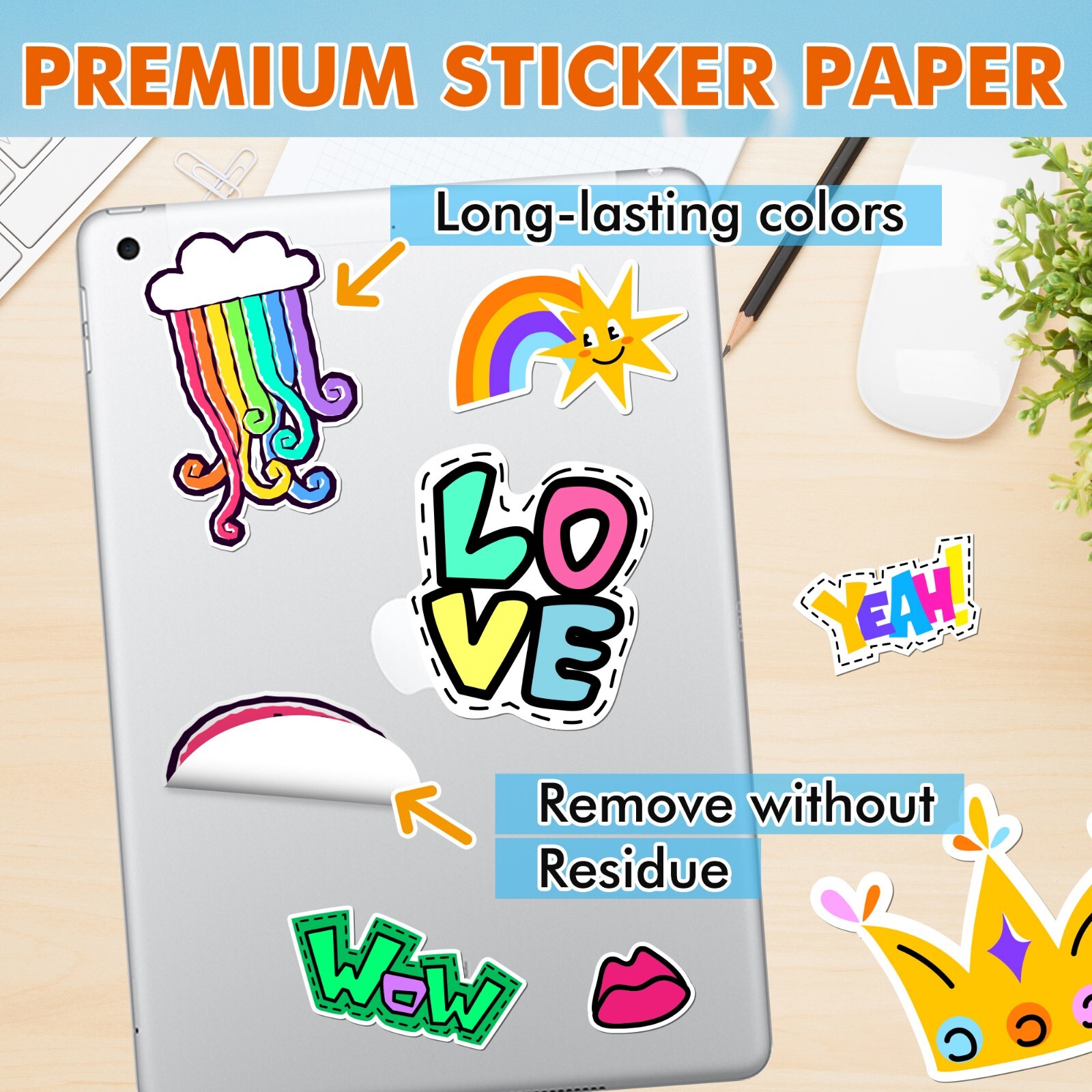 A-SUB Printable Vinyl Sticker Paper Glossy White Waterproof Sticker Sheets 50PK