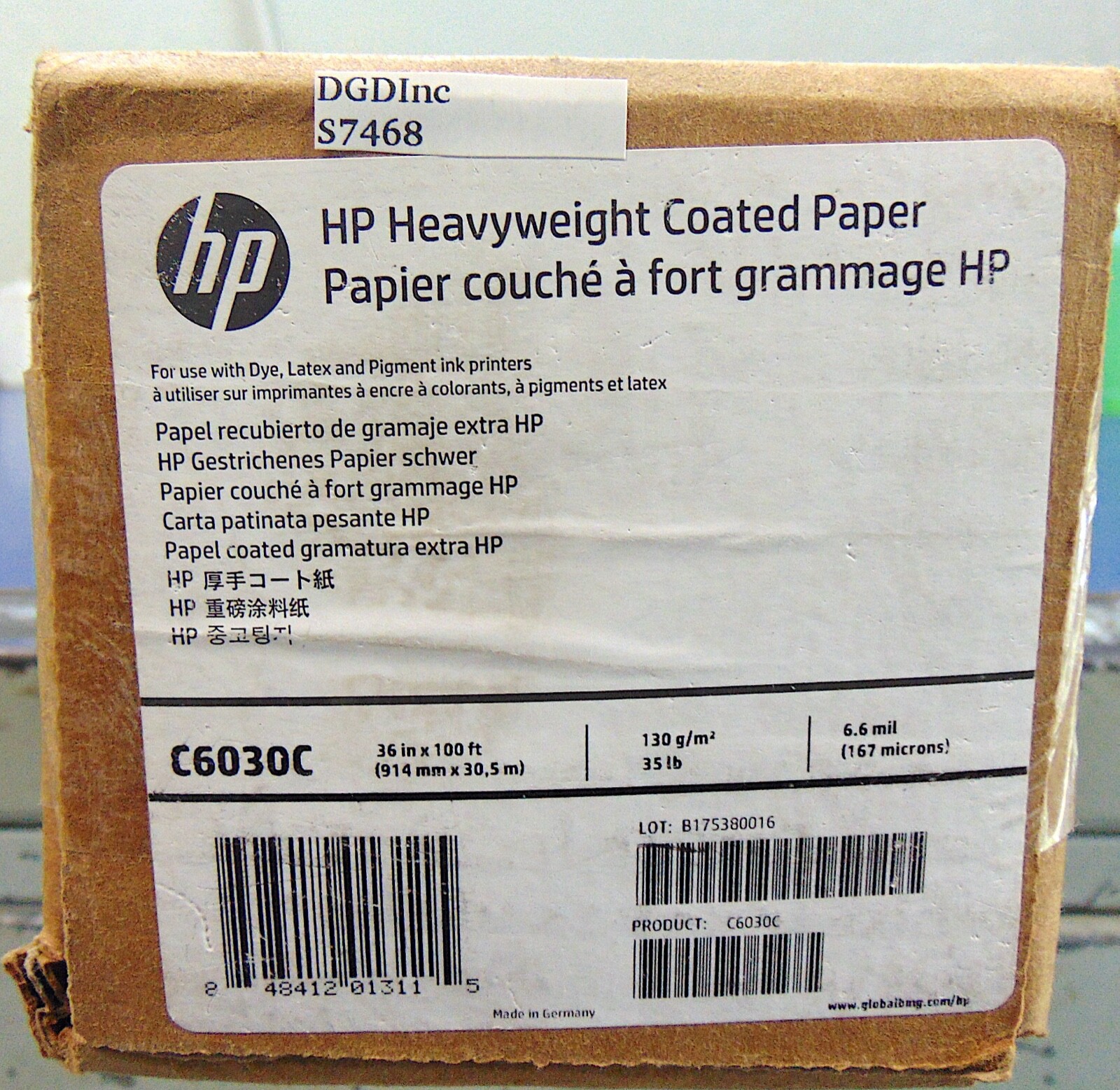 HP Heavyweight Coated Paper C6030C 36″ x 100′ New, Open Box – S7468