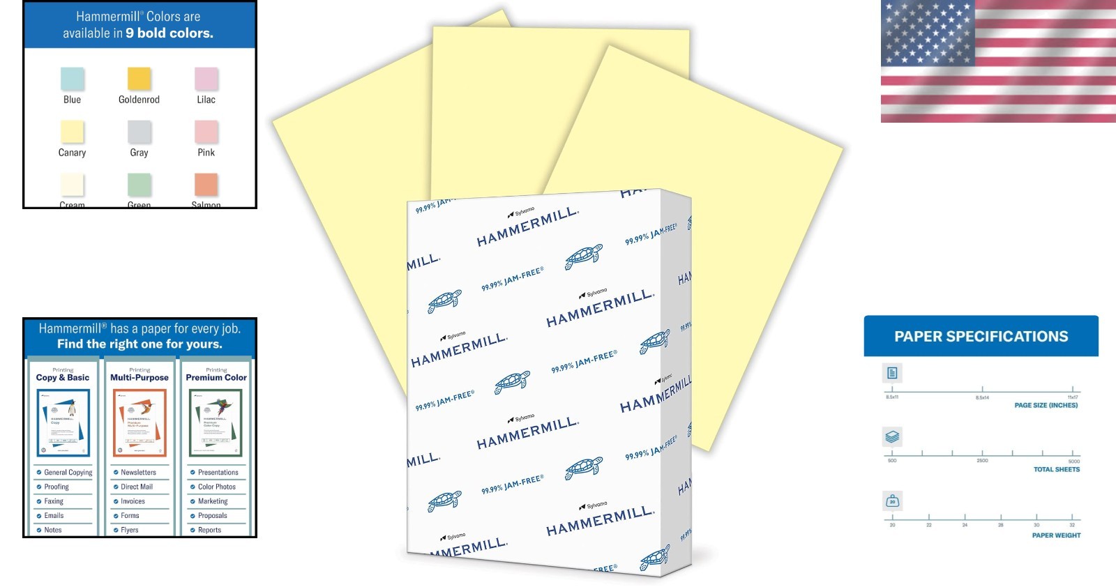 Dependable 20lb Colored Paper 8.5 x 11 Canary 500 Sheets For All Printers