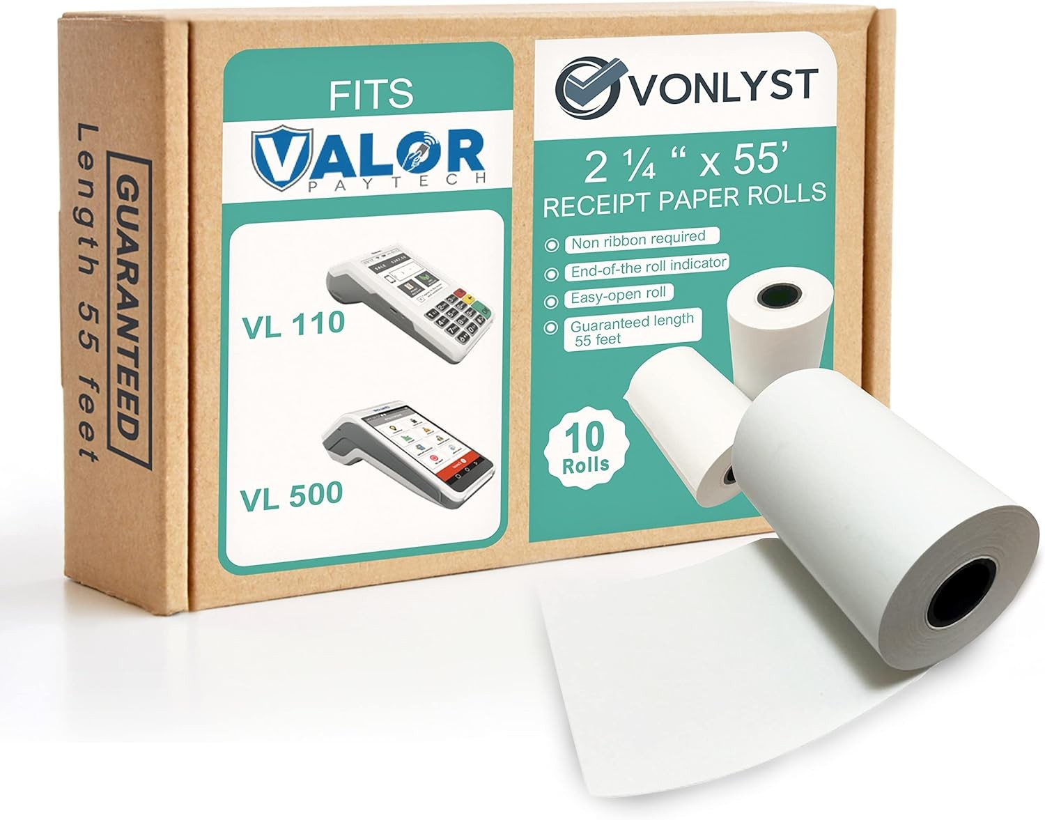 Receipt Paper Roll for Valor Paytech VL 110 and 500 White Thermal