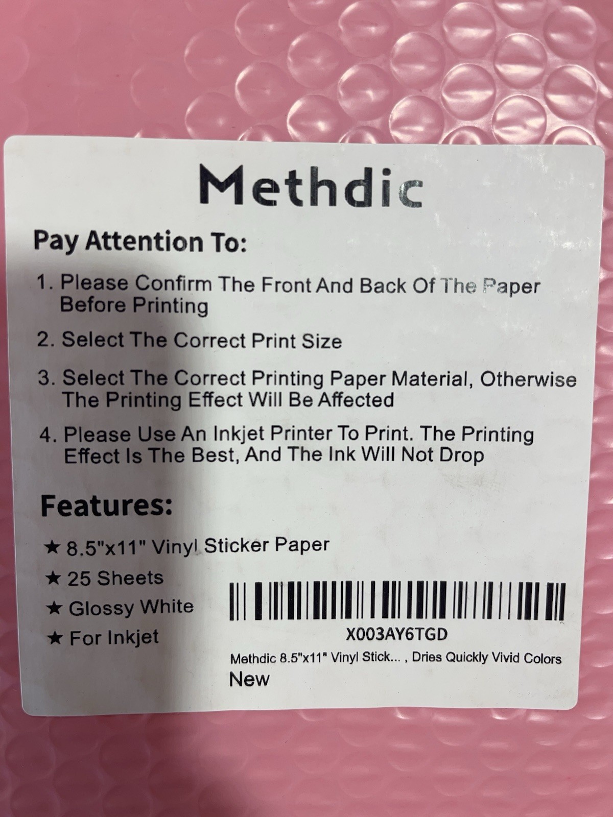 25 pcs glossy white vinyl sticker paper for inkjet printer