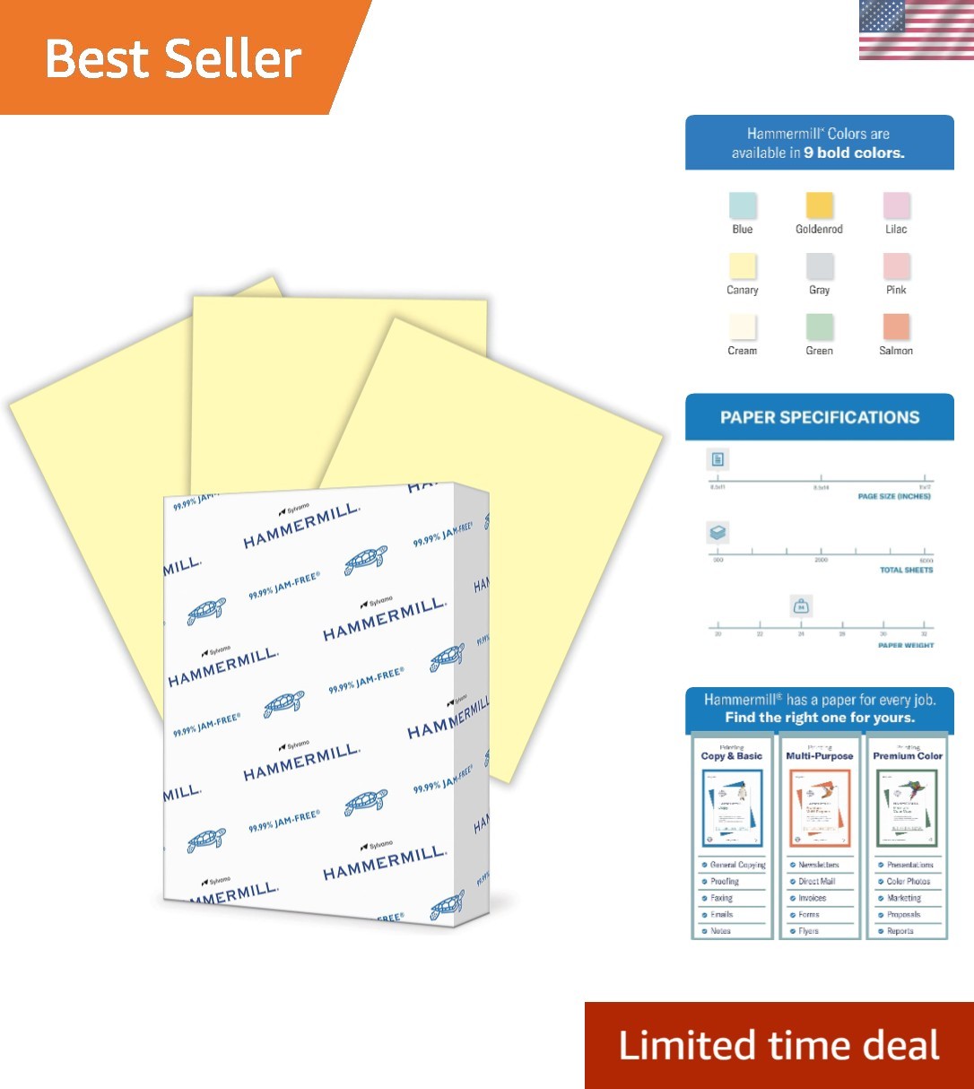 Eco-Friendly 24 lb Canary Printer Paper, 8.5 x 11, 500 Sheets – Jam-Free Quality