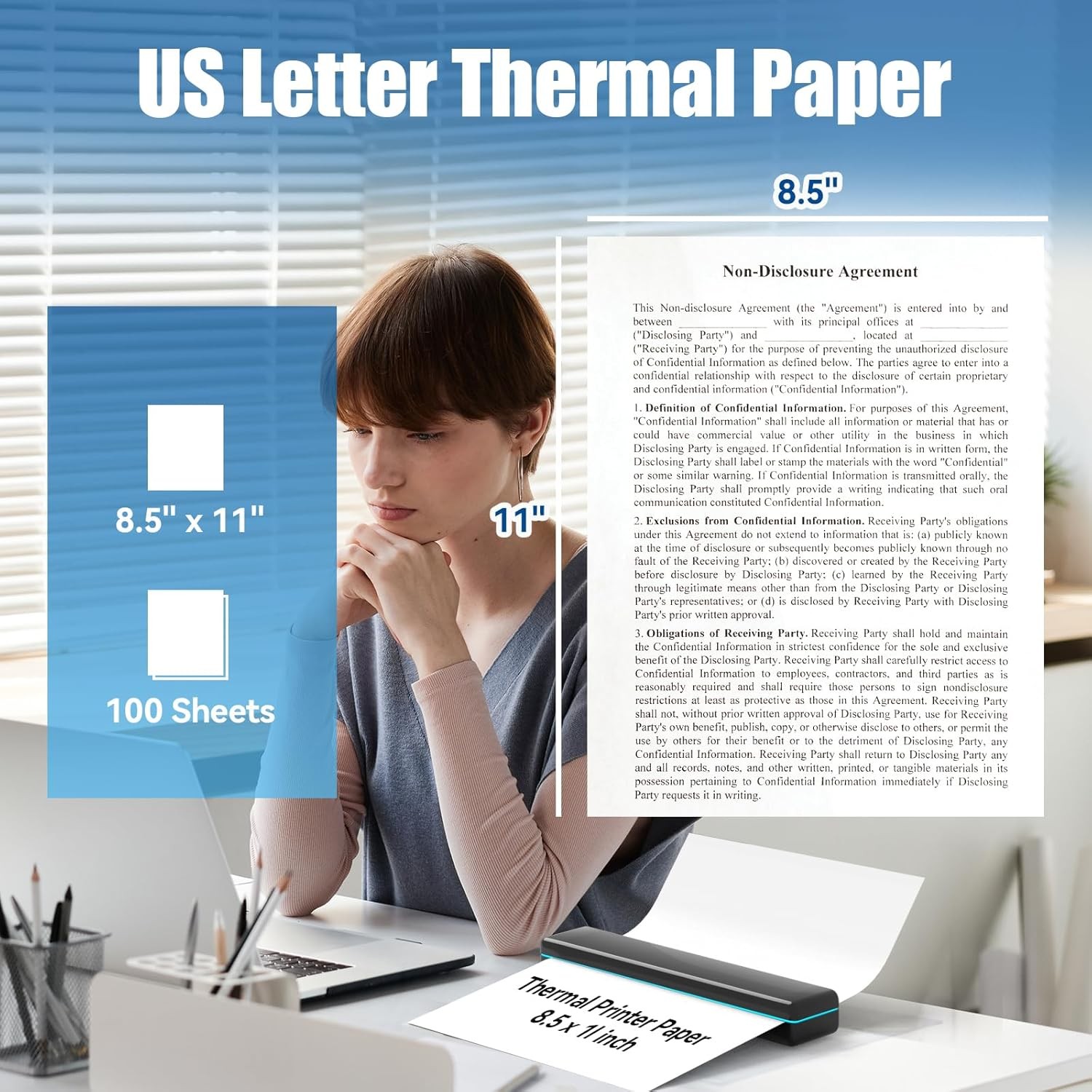 500 Sheets 8.5″ x 11″ Folded A4 Thermal Printer Paper US Letter Size M08F M832