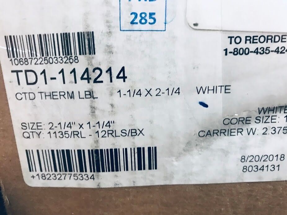 (12 Rolls, 1135p/r) Blank Label White / Gray Thermal Paper 1-1/4″ x 2-1/4″