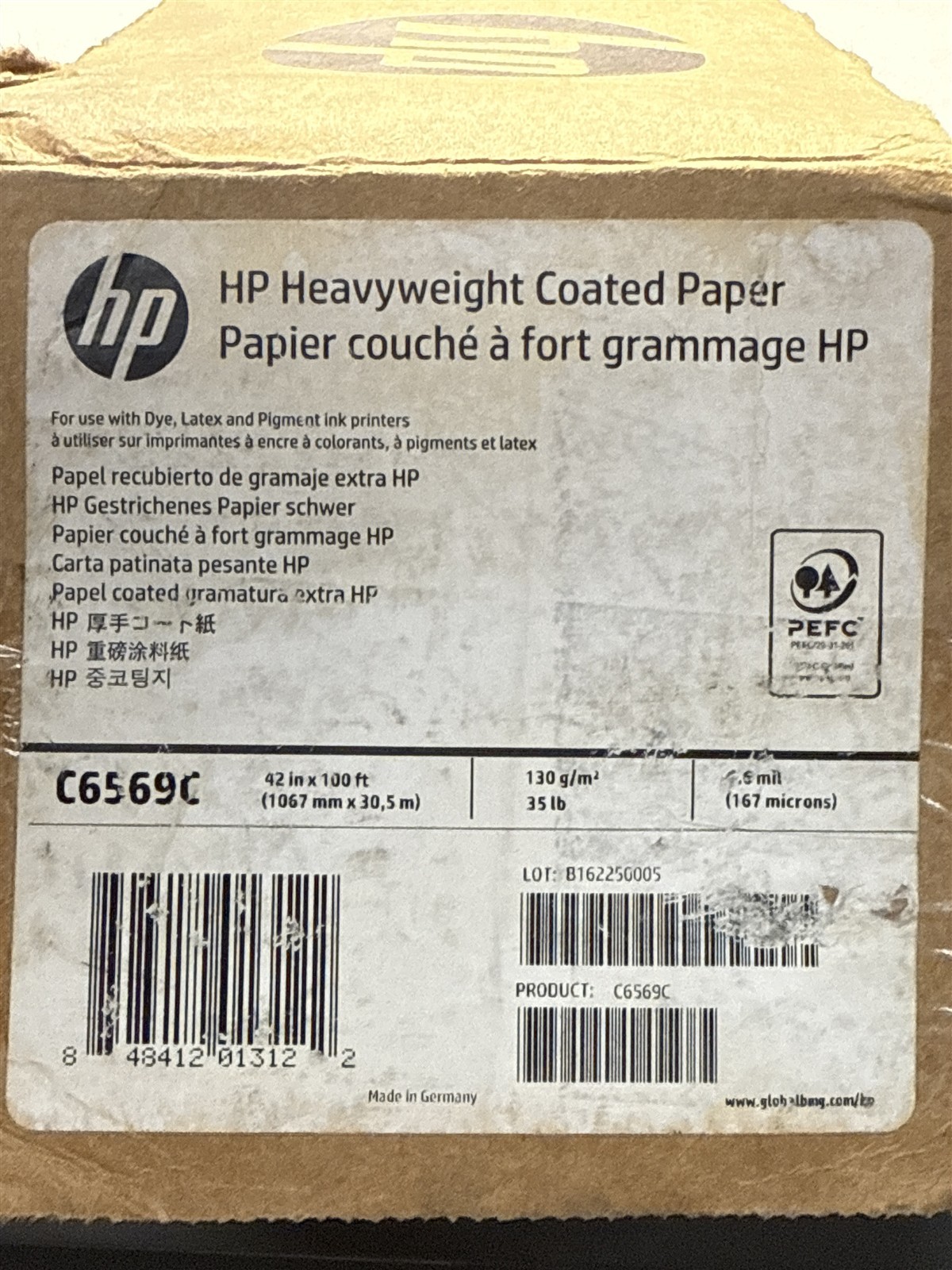 HP C6569C LARGE-FORMAT 42in X 100ft 6.6M HEAVYWEIGHT COATED PAPER ROLL OPEN BOX
