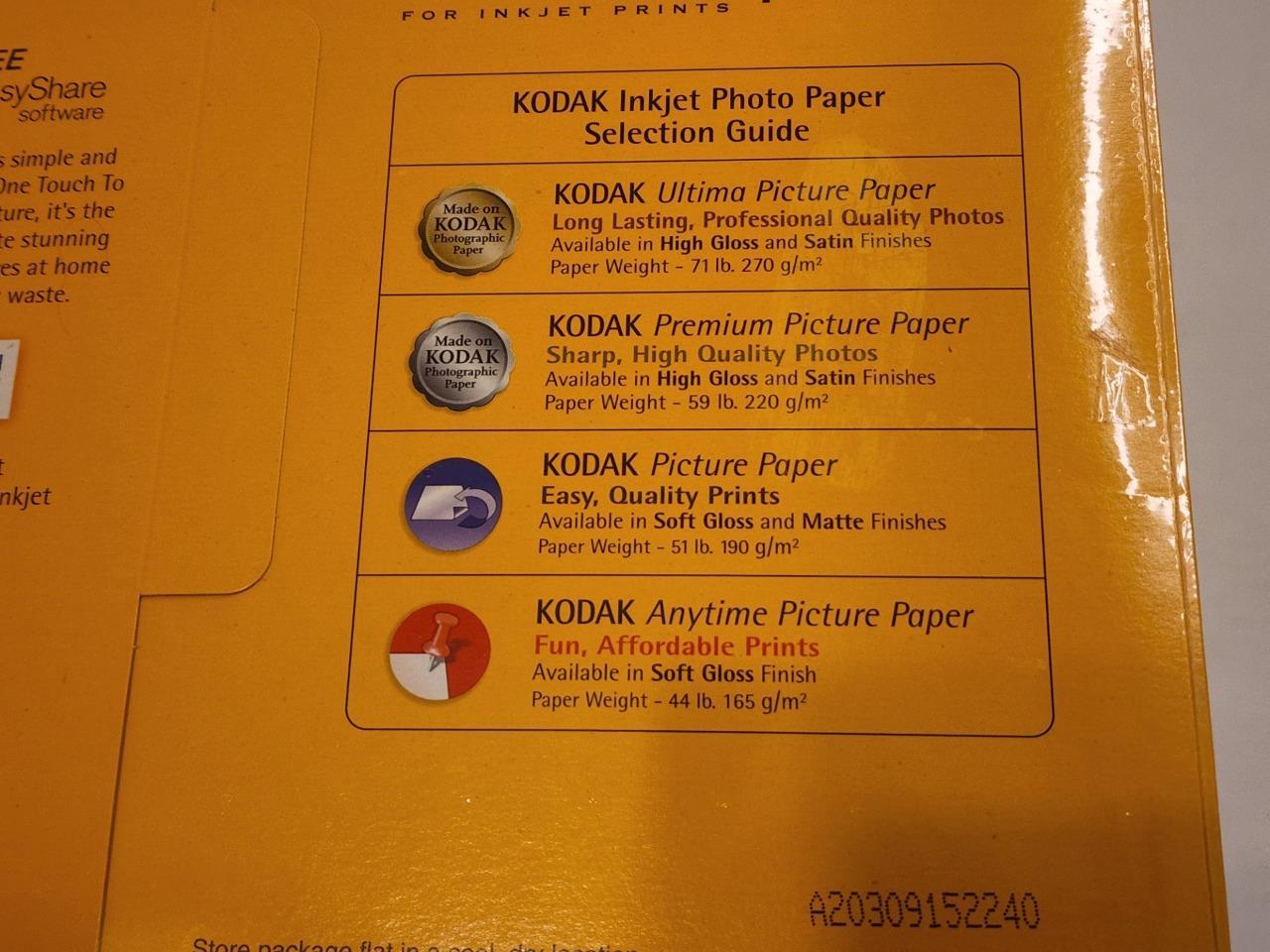 Kodak Premium Picture Paper For Inkjet Prints High Gloss 15 Sheets 8.5 x SEALED